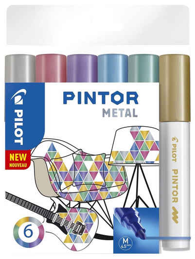 PILOT PILOT Pigmentmarker PINTOR, medium, 6er Set "METAL" Tintenpatrone