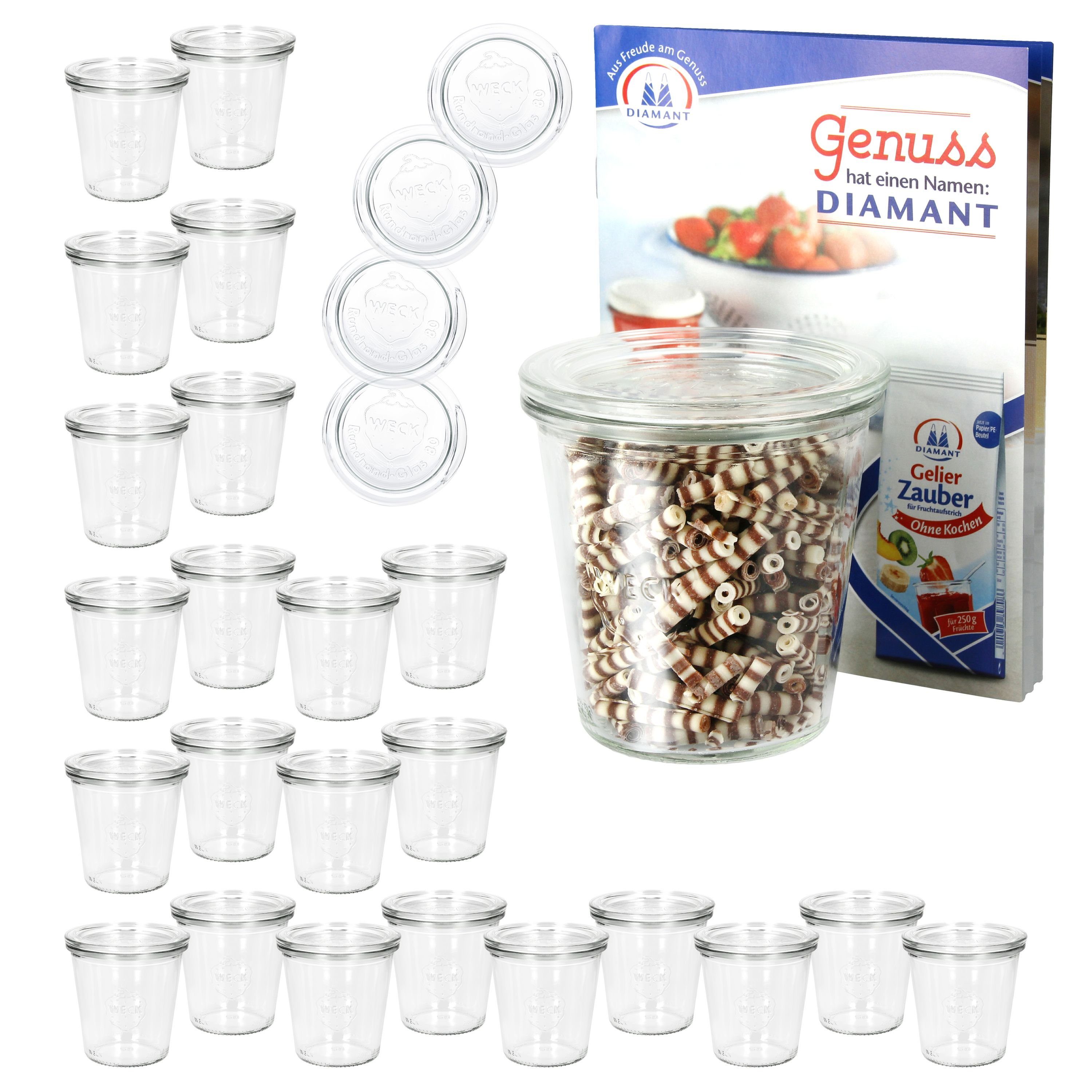 Glasdeckeln, 1/5L 290ml mit Gläser Weck 24er hoch, MamboCat Sturzgläser 24 Einmachglas Glas Set