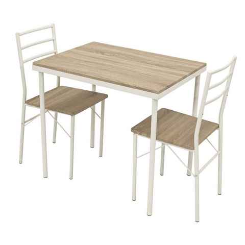 DEGAMO Essgruppe KÖLN, (3-tlg), Gestell weiß beschichtet, Tischplatte/ Stühle aus Sonoma Oak (Eiche)
