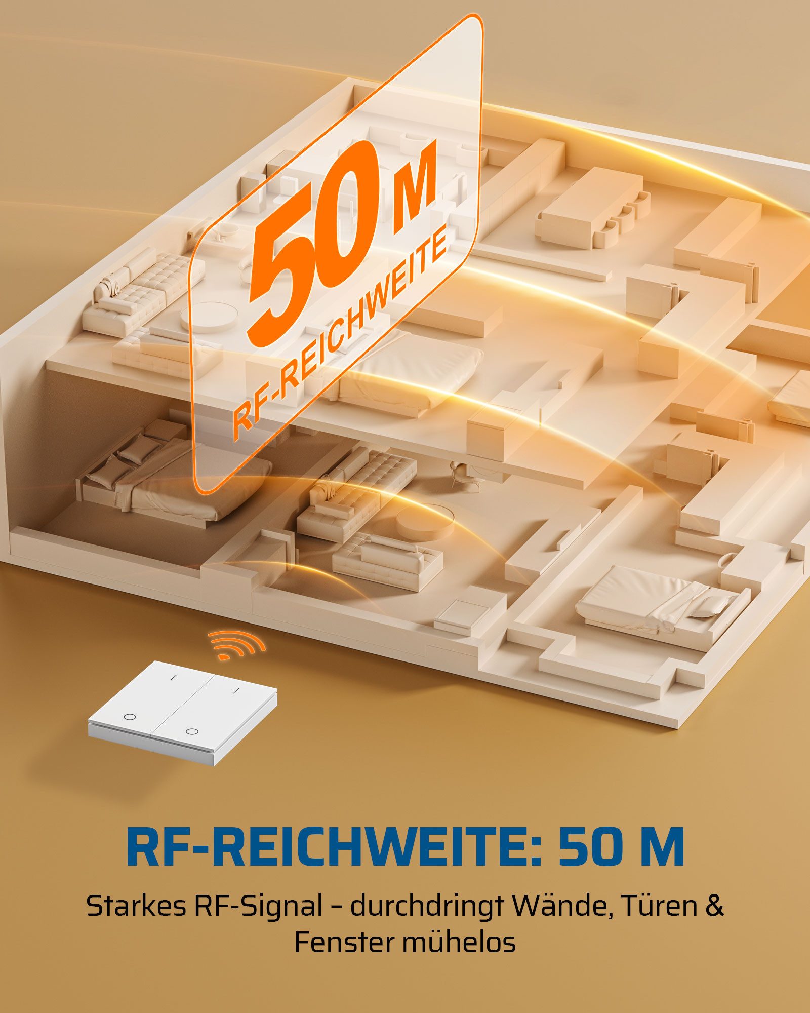 DEWENWILS Funksteckdose mit Fernbedienung, max. 3680 W, 2-St., 50 m Reichweite; Fernbedienung handgehalten oder zur Wandmontage