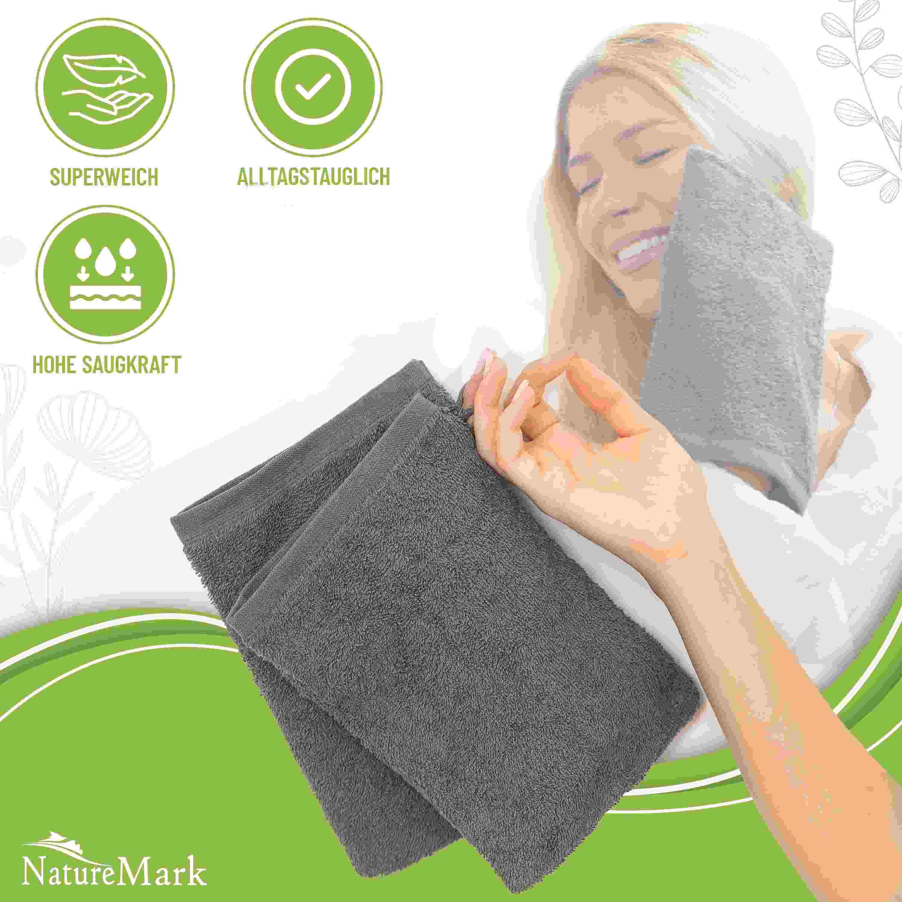 NatureMark Waschhandschuh 10er-Set Frottier Waschhandschuhe, 100% Baumwolle (10-St), Premium Frottier Waschhandschuhe, 15x21cm, Anthrazit grau