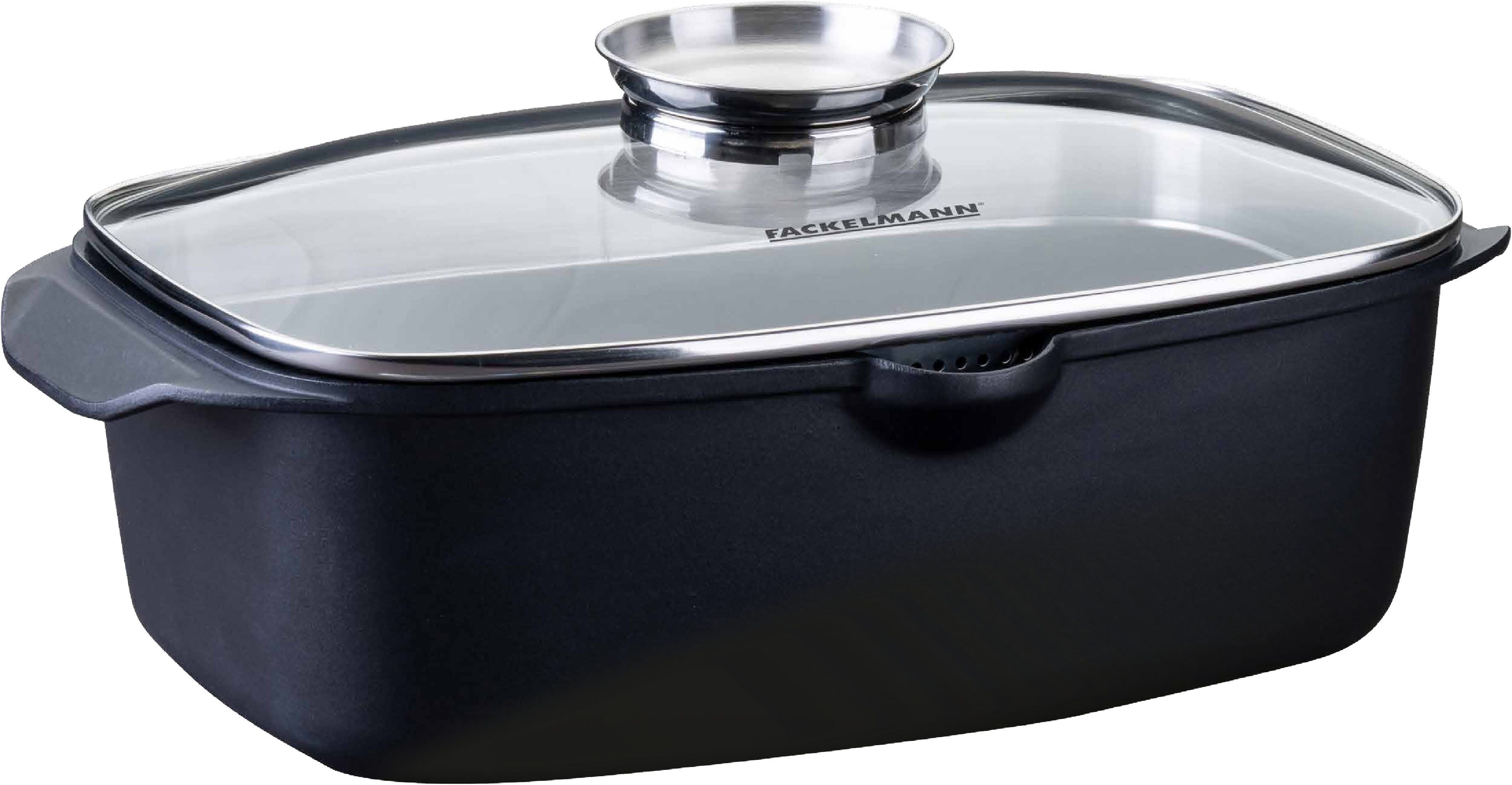 FACKELMANN Bräter Roaster, Aluminiumguss (1-tlg), mit Aromaknauf, Schmortopf mit Deckel