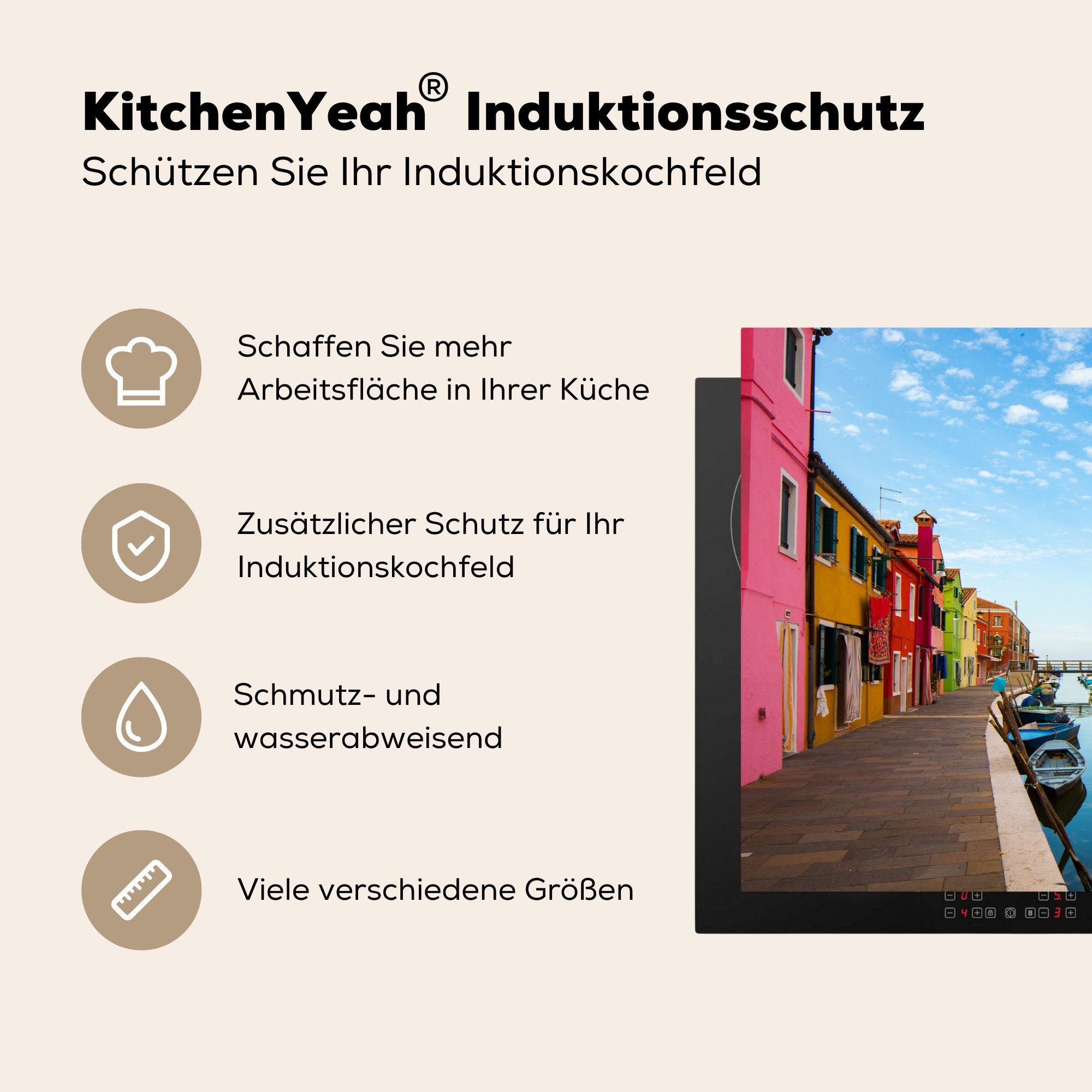 küche, für cm, Italien - Vinyl, 81x52 - (1 MuchoWow tlg), Induktionskochfeld die Ceranfeldabdeckung Herdblende-/Abdeckplatte Farben, Häuser Schutz