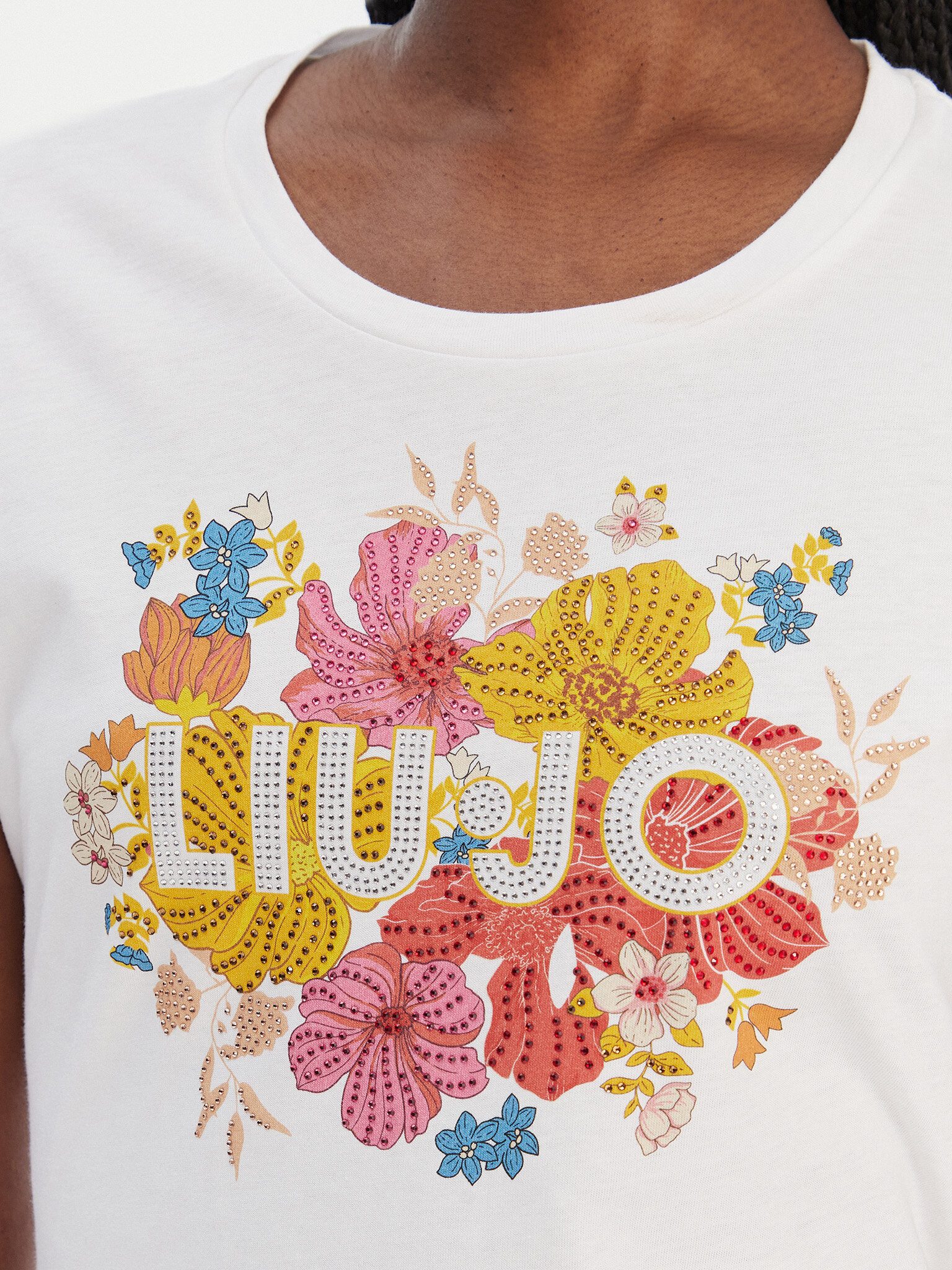 Liu Jo Kurzarmshirt - Damen T-Shirt Baumwolle - Shirt mit Blumenprint & Logo - Kurzarmshir