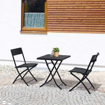 Outsunny Sitzgruppe Bistroset Polyrattan 3tlg. Gartenmöbel Set, (Balkonmöbel Set, 3-tlg., Gartengarnitur), Schwarz 60 x 60 x 72 cm
