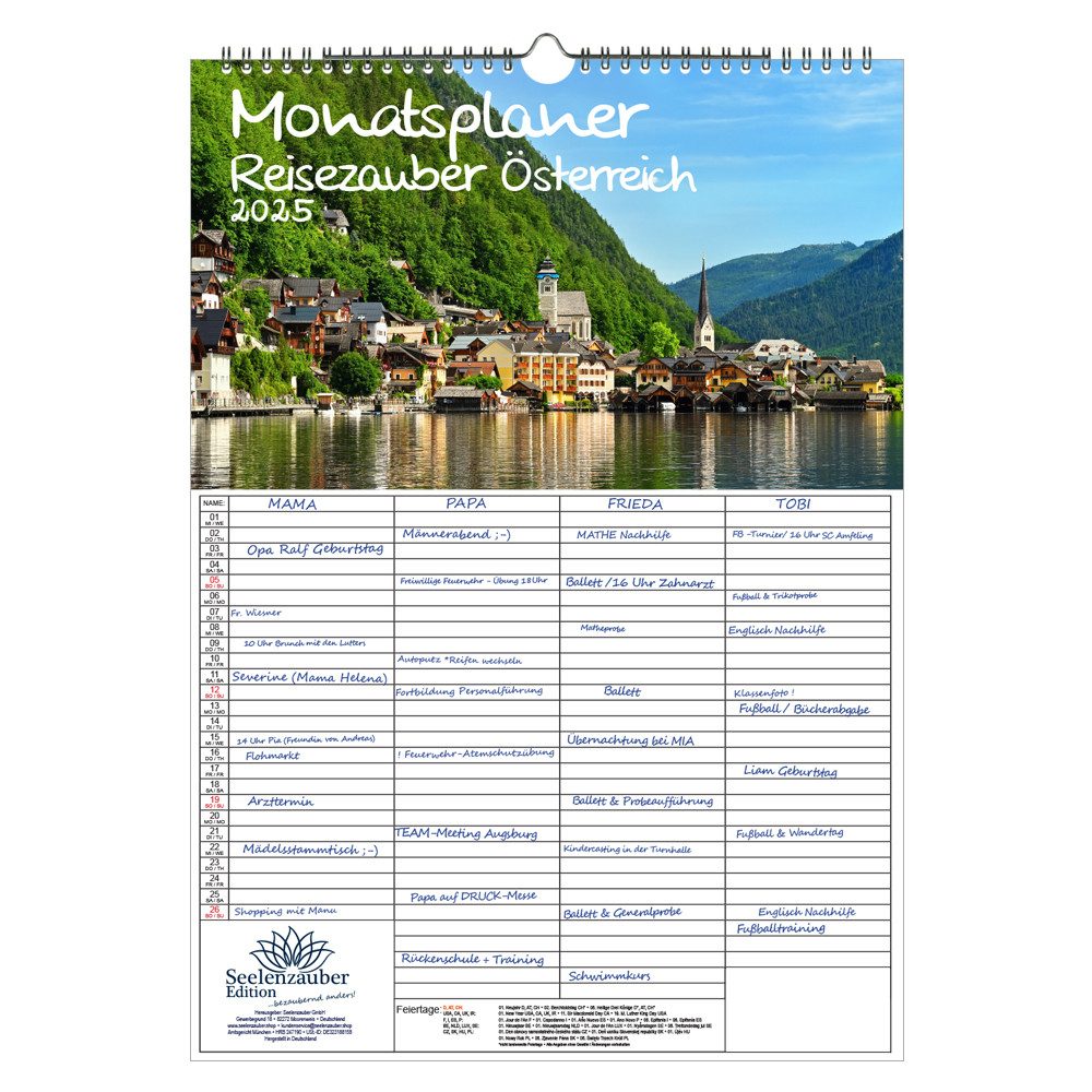 Seelenzauber Familienkalender Reisezauber Österreich Familien Planer Kalender für 2025 DIN A3 Wien