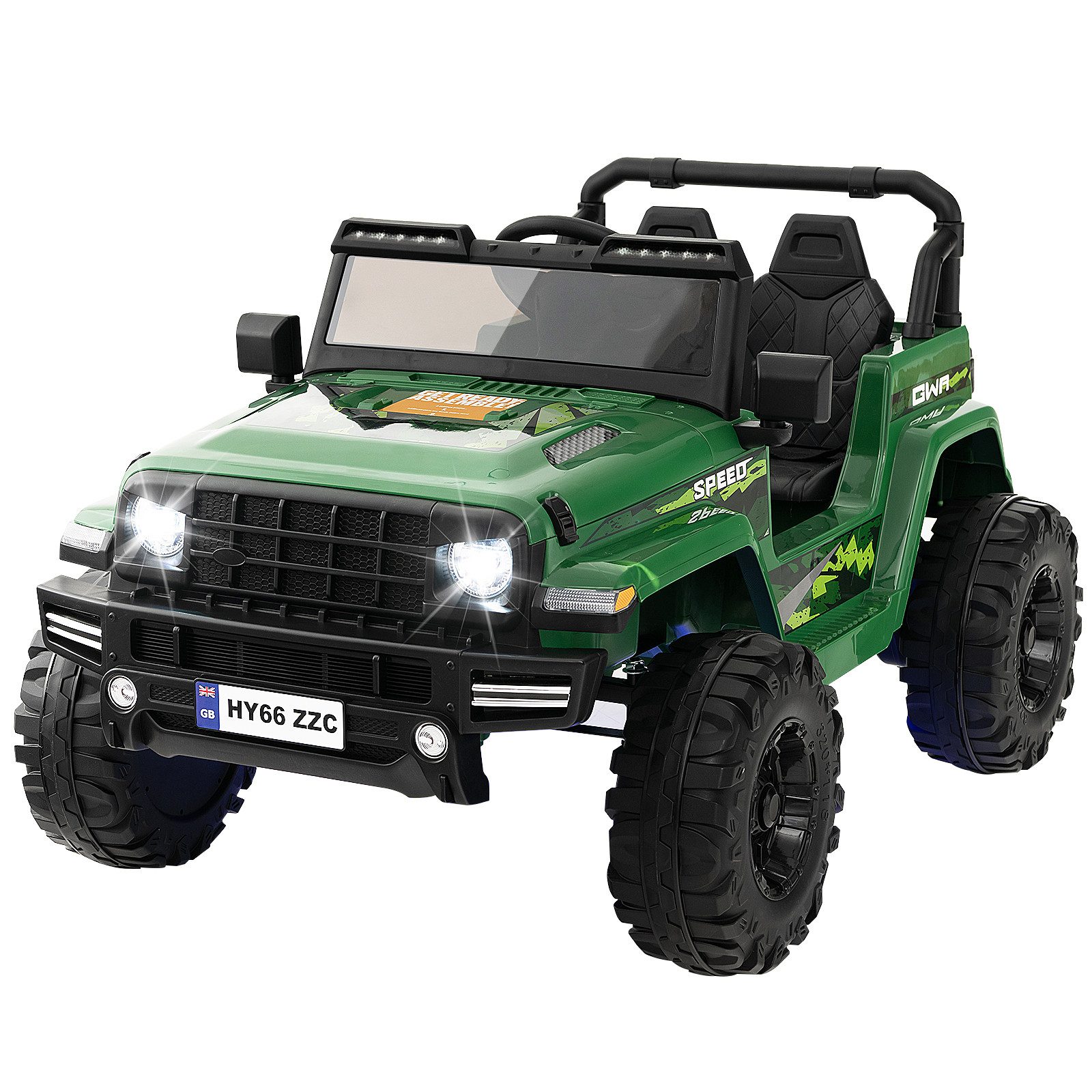 COSTWAY Elektro-Kinderauto 24V, 2 Sitzer mit Musik & USB & LED