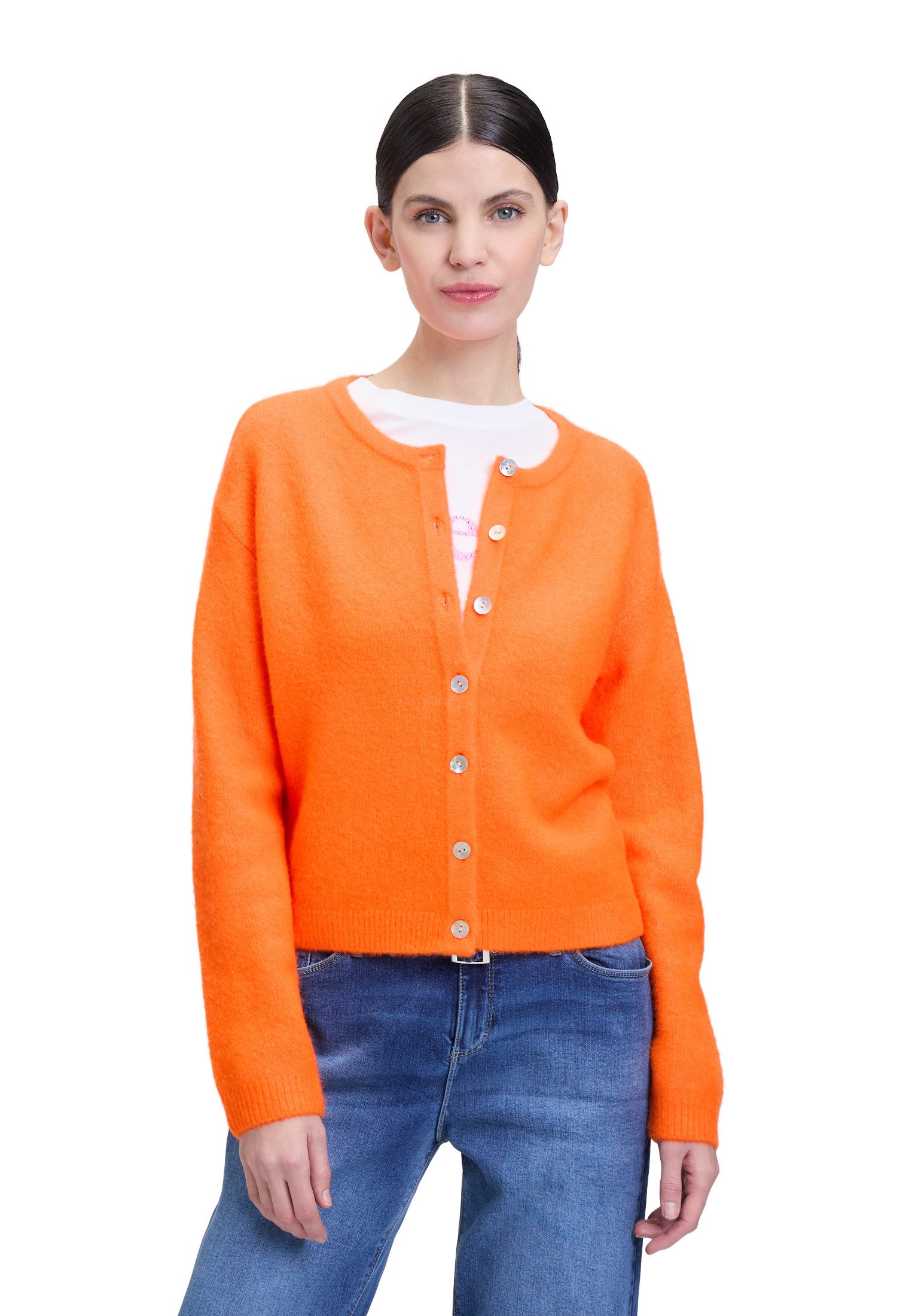 Cartoon Strickjacke Damen mit Rundhalsausschnitt (1-tlg) Rippbündchen