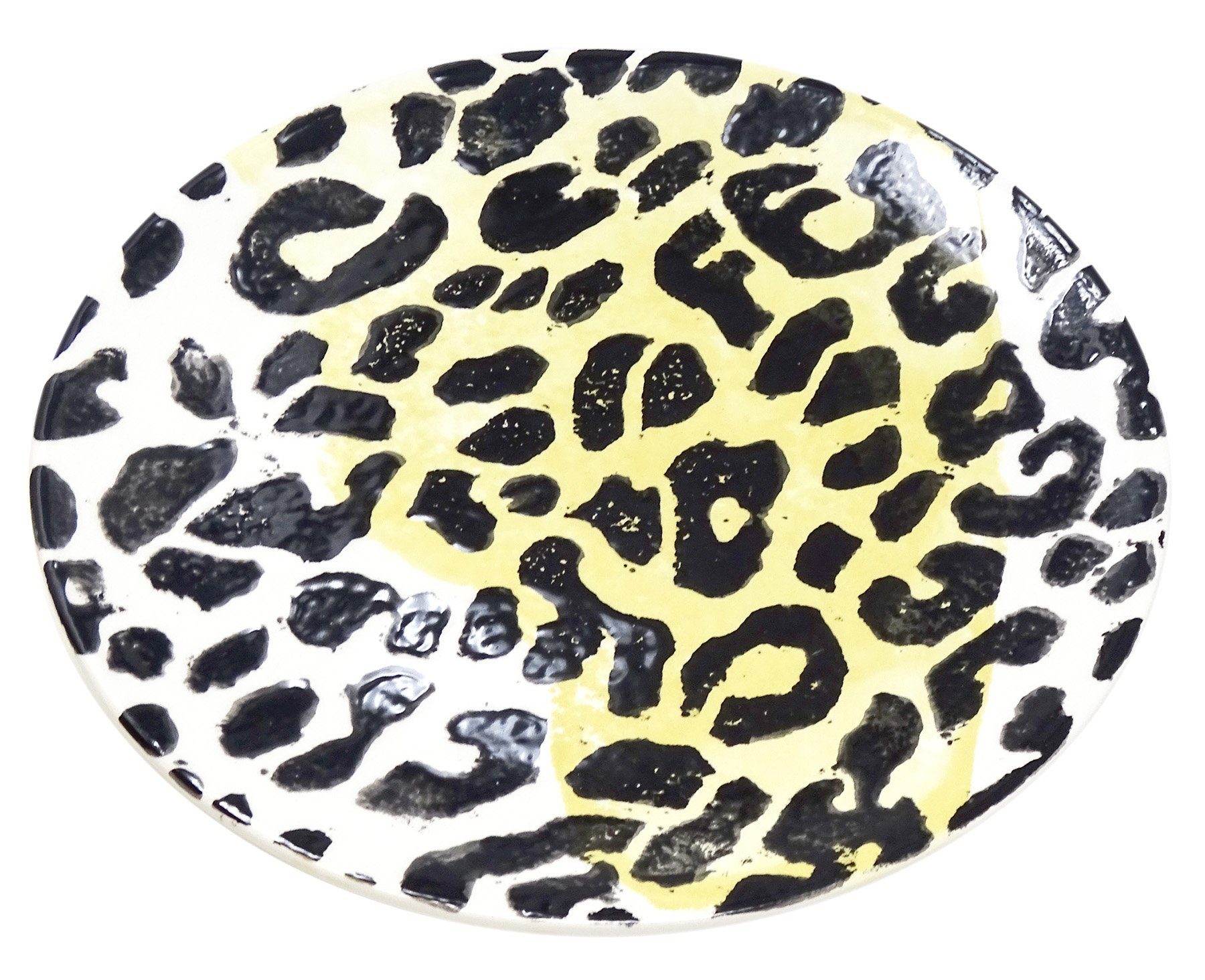 flacher Dessertplatte Servierplatte Leopard, Lashuma rund, Servierteller Keramik, bemalt