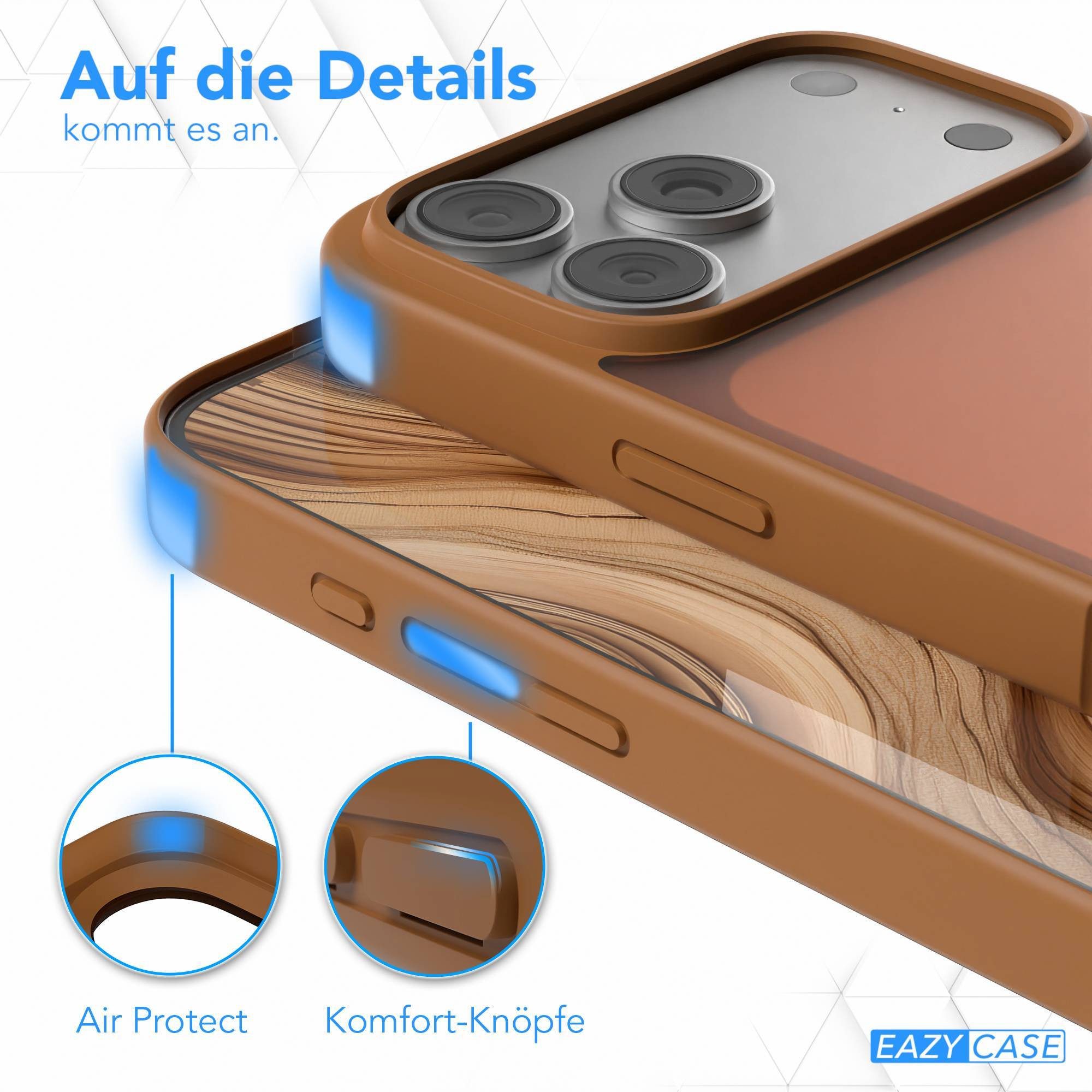 EAZY CASE Handyhülle Outdoor Case für Apple iPhone 17 Pro Max 6,9 Zoll, Handyhülle Outdoor Slimcover kratzfest transparent Braun – Bild 4 von 5