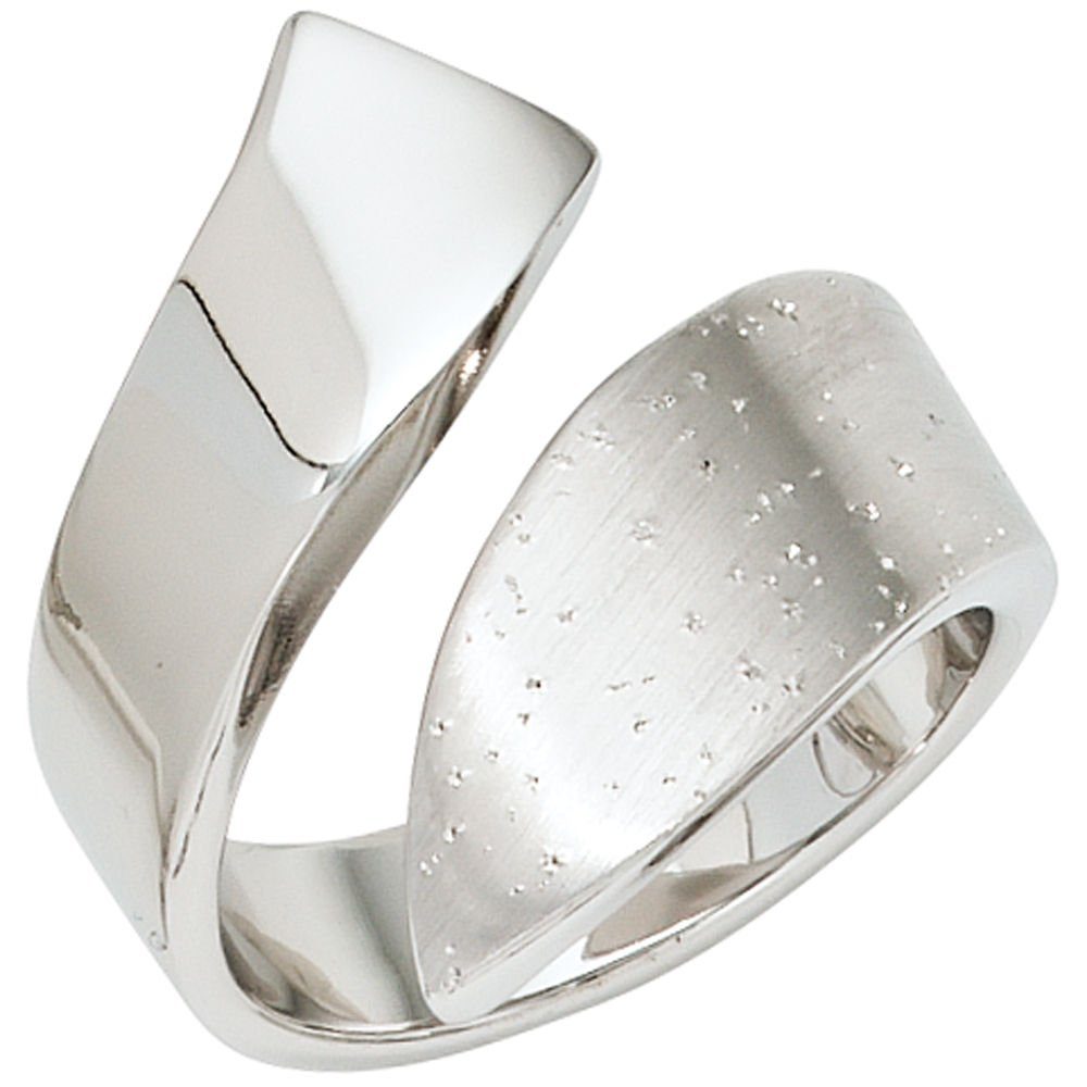 Silber Silber 925 rhodiniert Glitzereffekt, Damenring mit Silberring 925 Ring teilmattiert Krone Schmuck
