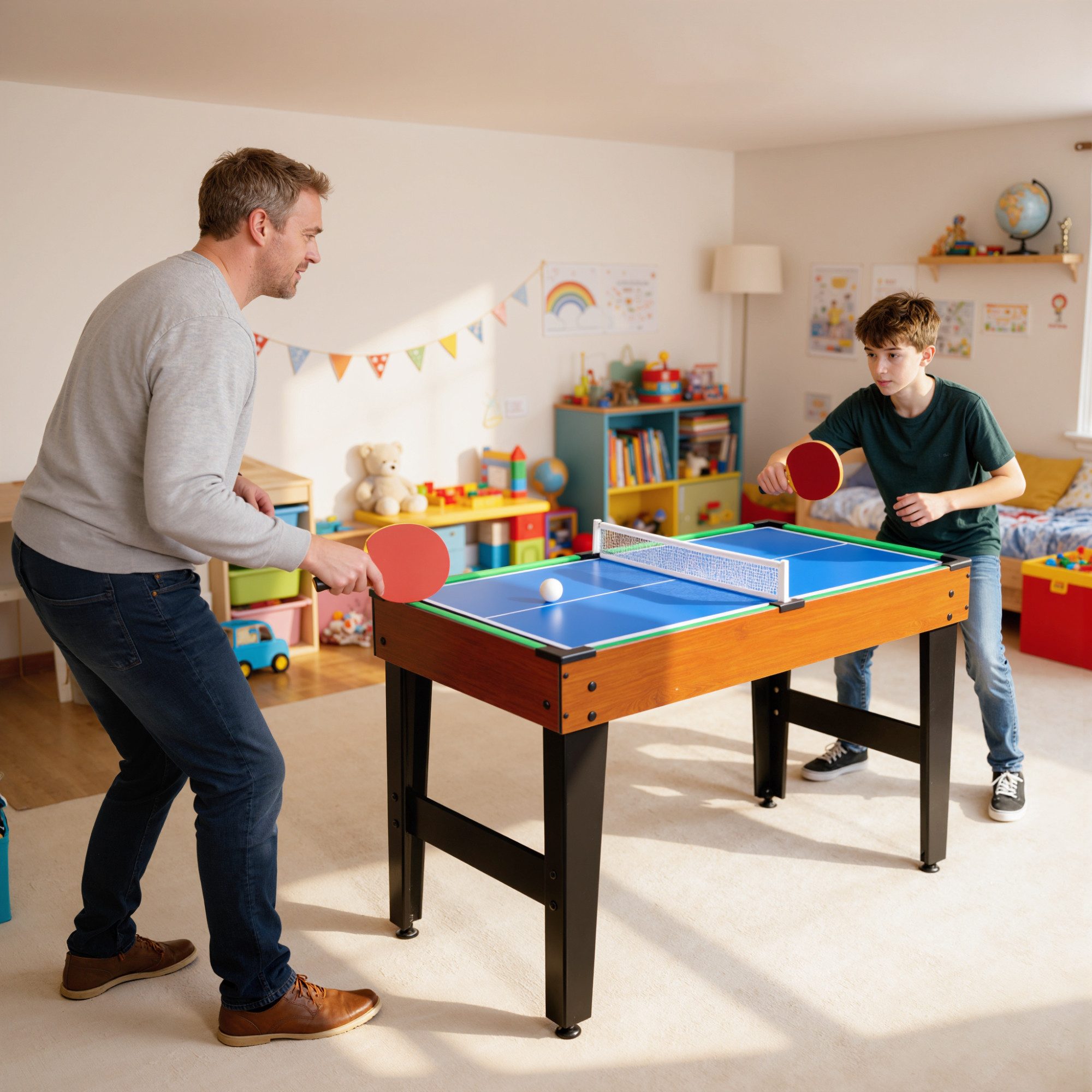 SPORTNOW Spieltisch Tischtennis Billardtisch für Spielzimmer Bars Partys für Erwachsene, (Multifunktionstisch, 5-tlg), mit Zubehör, Naturholz+Schwarz