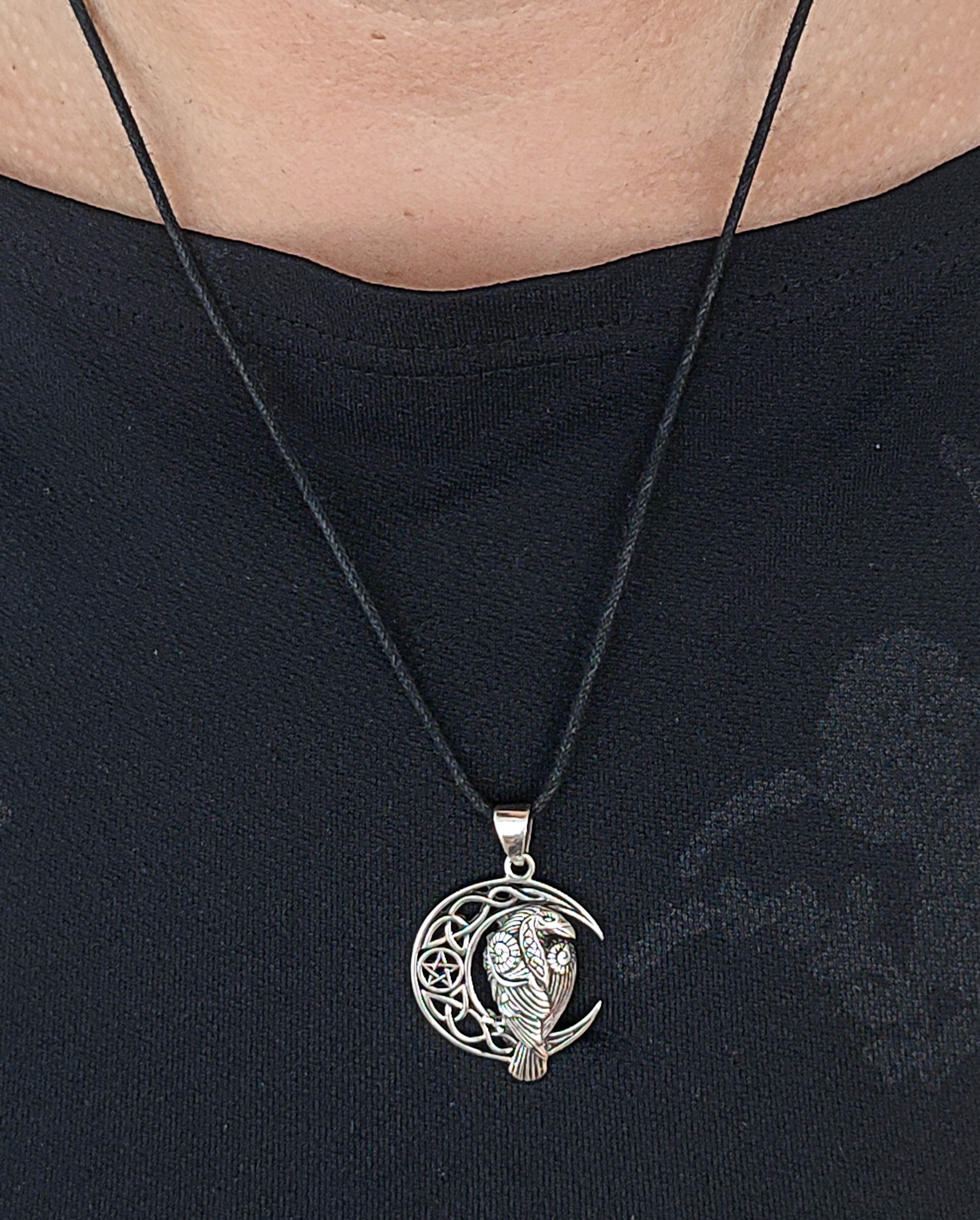 Kiss Kettenanhänger Silber Mond Mondsichel Keltenknoten of 925 Sterling im Leather Rabe Pentagramm