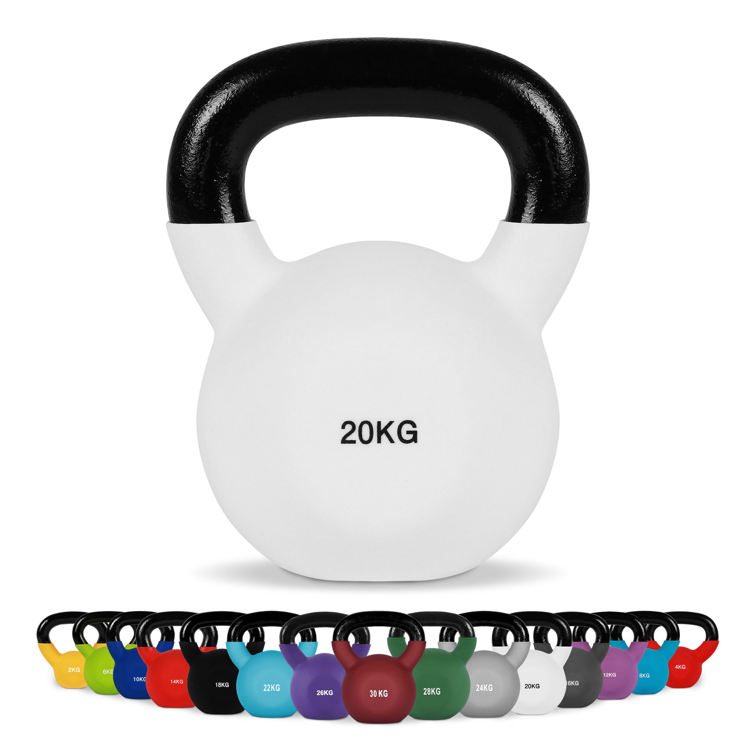 MSports® Kettlebell Kettlebell Professional Neopren 2 – 30 kg inkl. Übungsposter