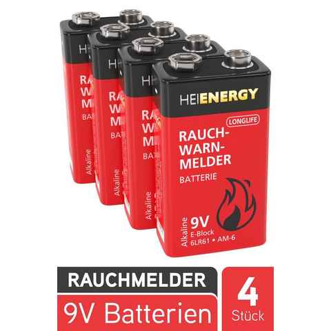 HEITECH 4x Rauchmelder Batterie 9V Block langlebig & auslaufsicher Batterie, (4 St)