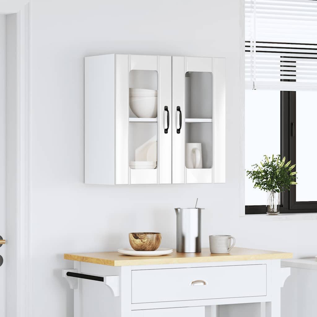 vidaXL Hängeschrank Vitrine-Hängeschrank Küchen-Hängeschrank mit Glastür Hochglanz-Weiß Sp