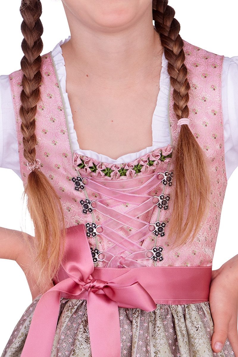 Isar-Trachten Dirndl Kinderdirndl 3tlg. - ALONA - rosa/hellgrün