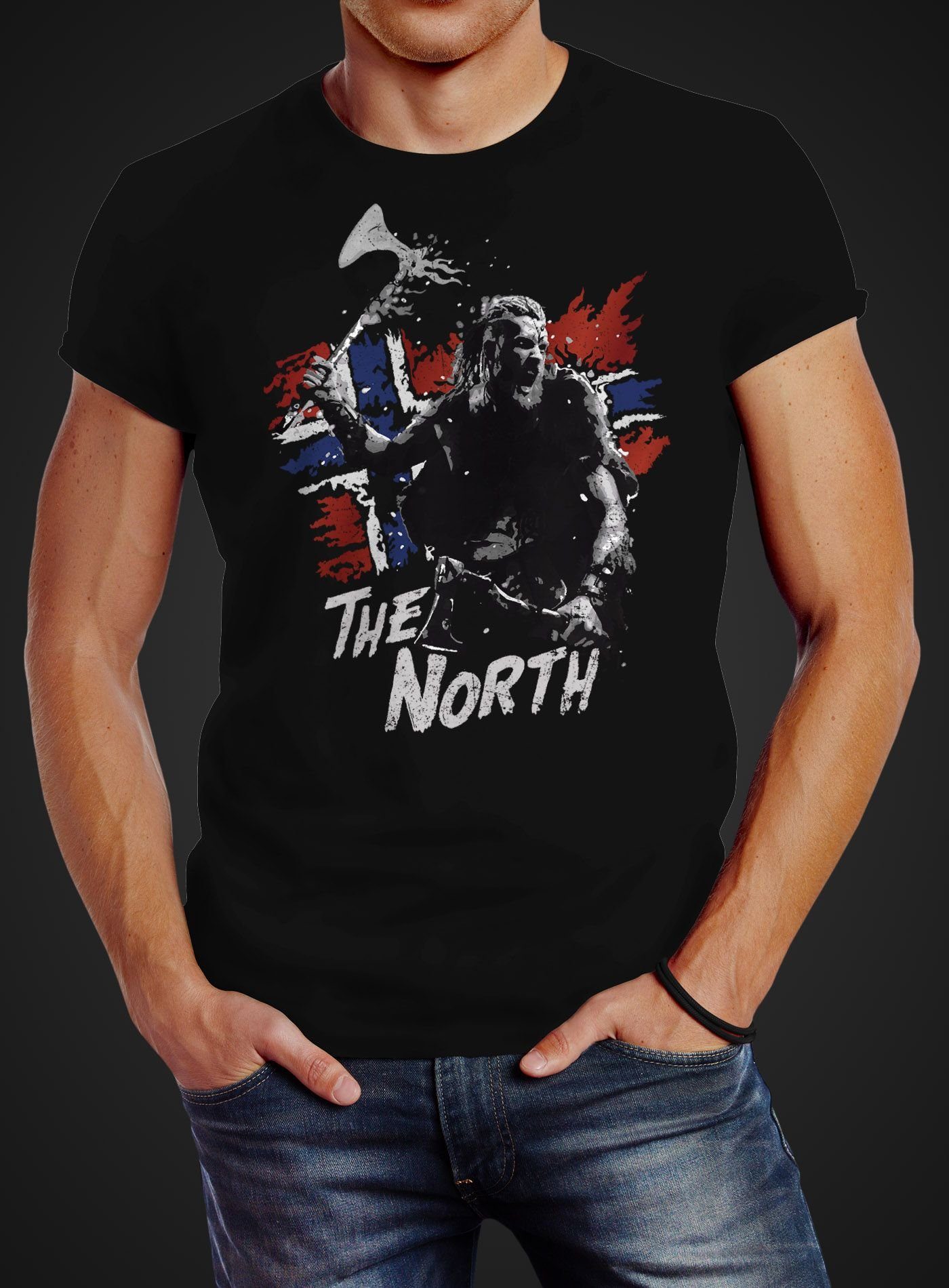 Valhalla North Print Wikinger Odin Norwegen Fashion T-Shirt Neverless® Herren Streetstyle Neverless Berserker Ragnar mit Print-Shirt The
