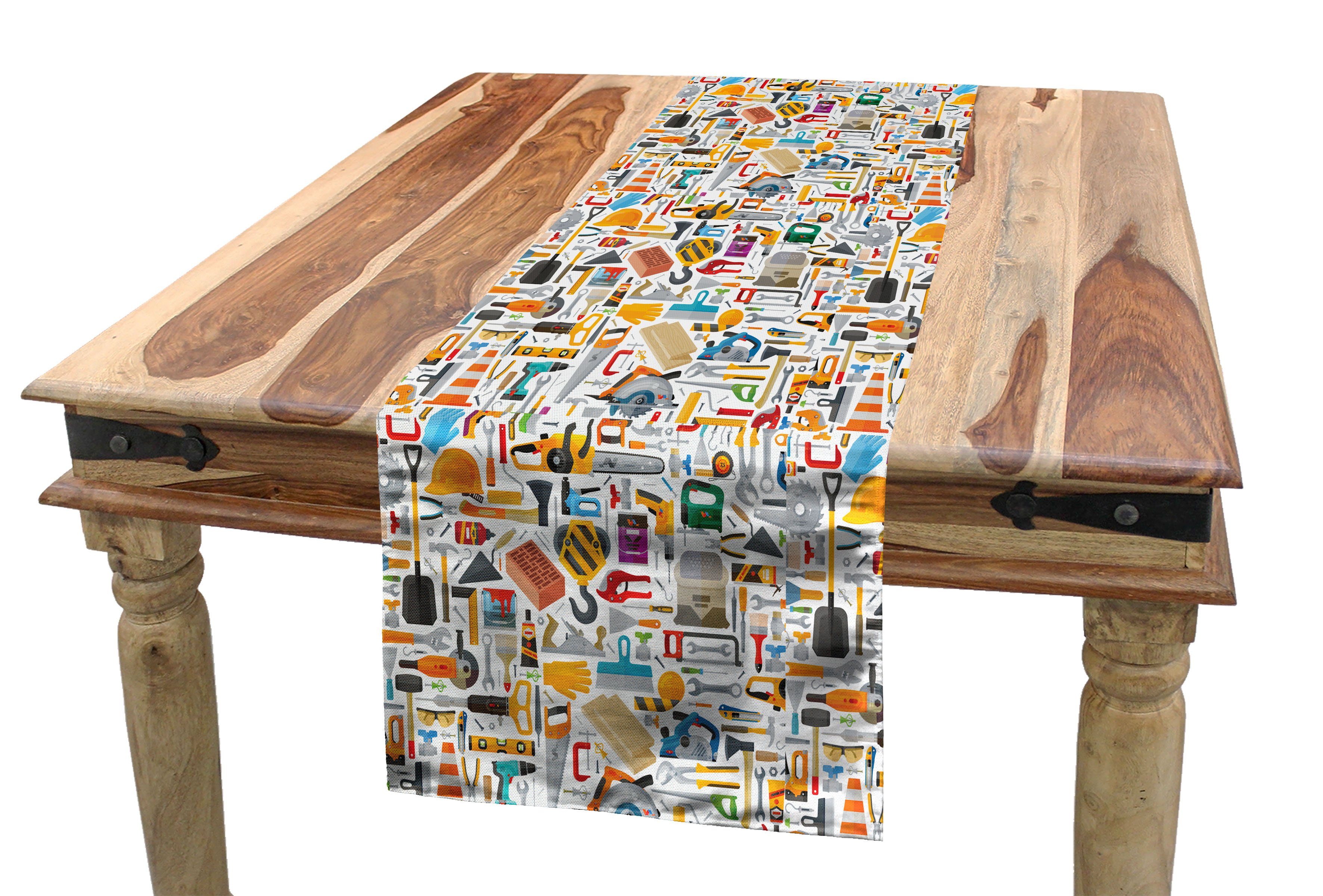 Abakuhaus Tischläufer Esszimmer Küche Rechteckiger Dekorativer Tischläufer, Konstruktion Werkzeuge zur Reparatur