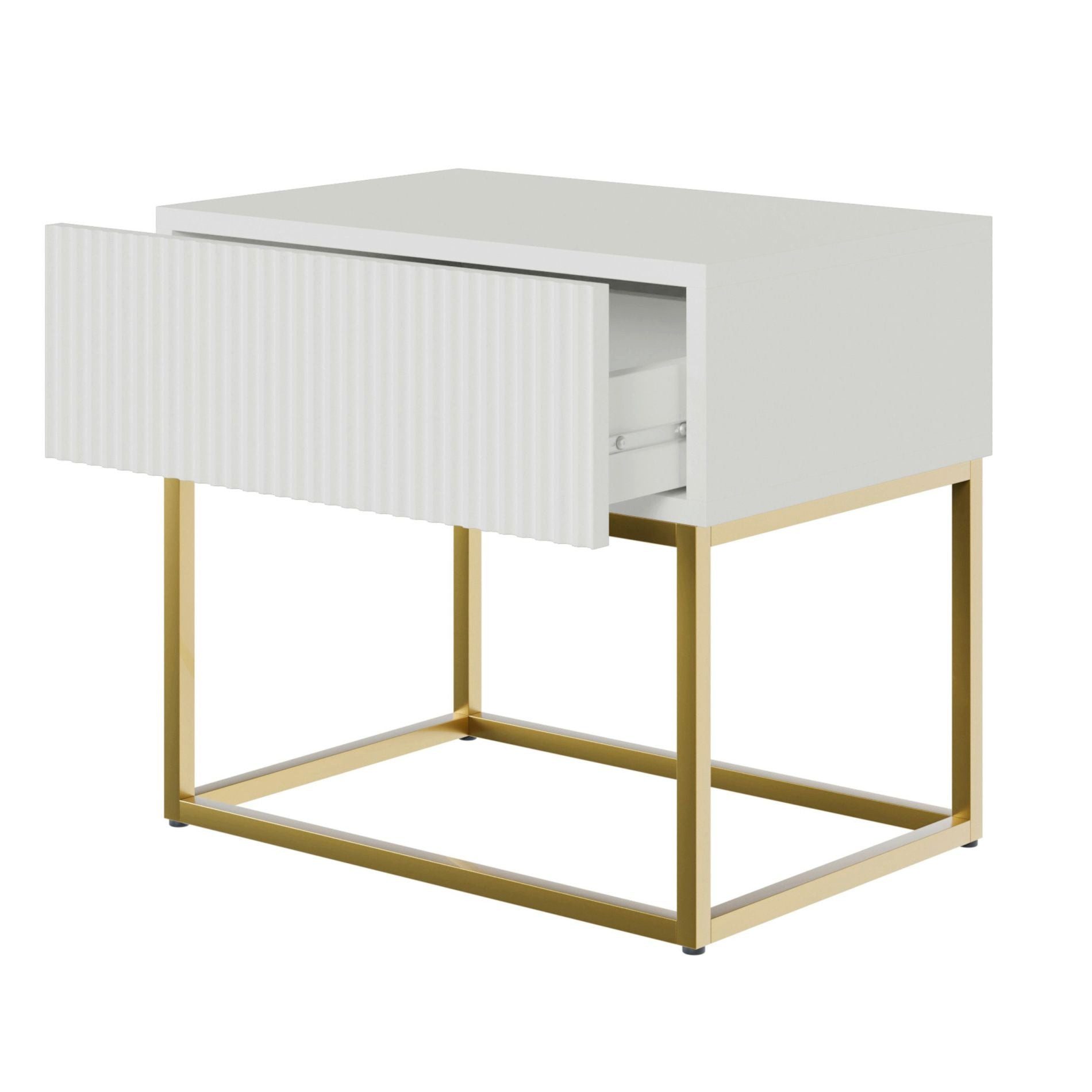 Selsey Nachttisch VELDIO, mit Schublade, gefräster Front und Metallbeinen, 50 cm
