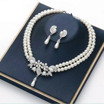 LENBEST Choker-Set Zweiteiliges Schmuckset aus Perlenkette und Ohrringen (3-tlg), Passend zu Ihrem Wunschoutfit