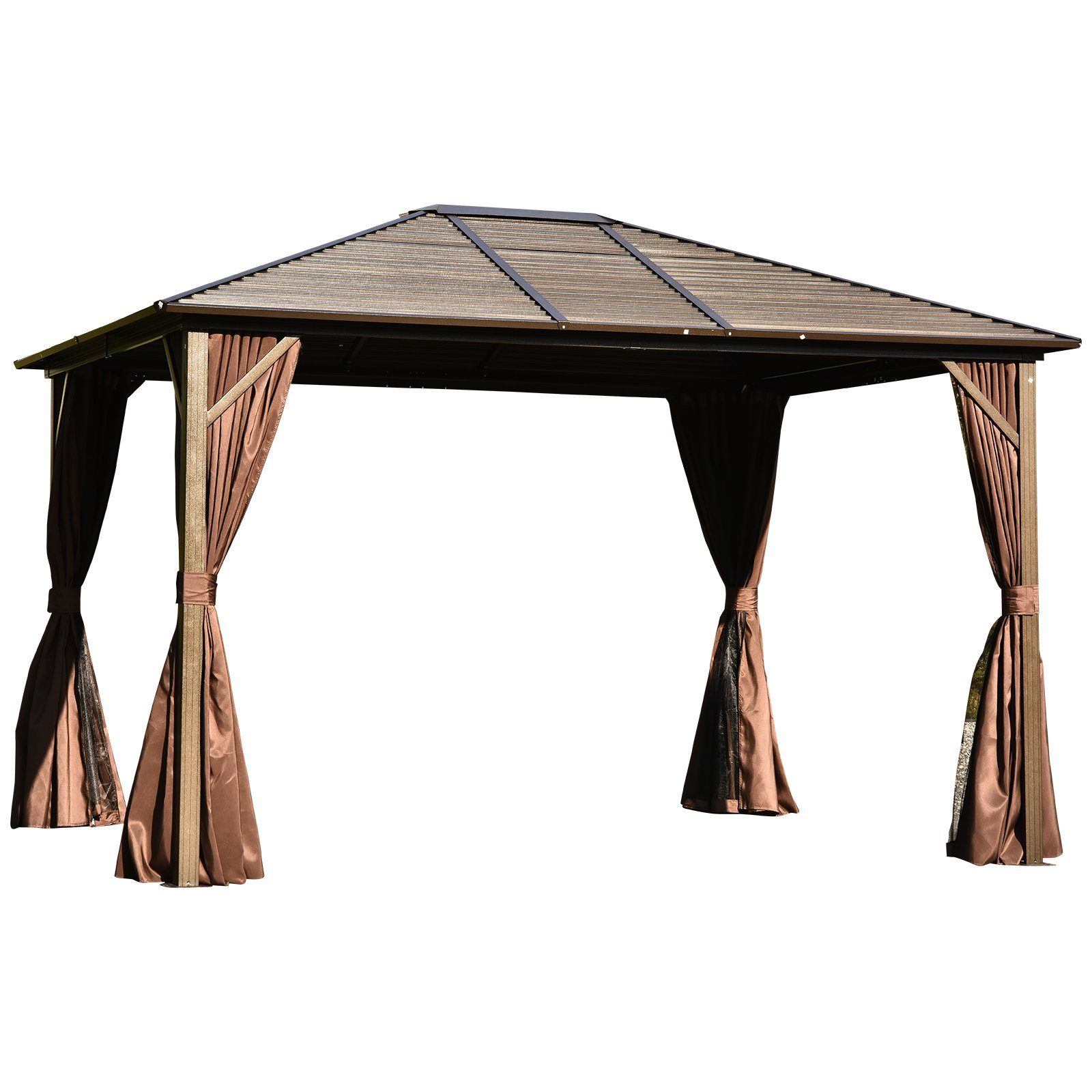 Outsunny Pavillon Gartenzelt mit Metalldach, mit 4 Seitenteilen