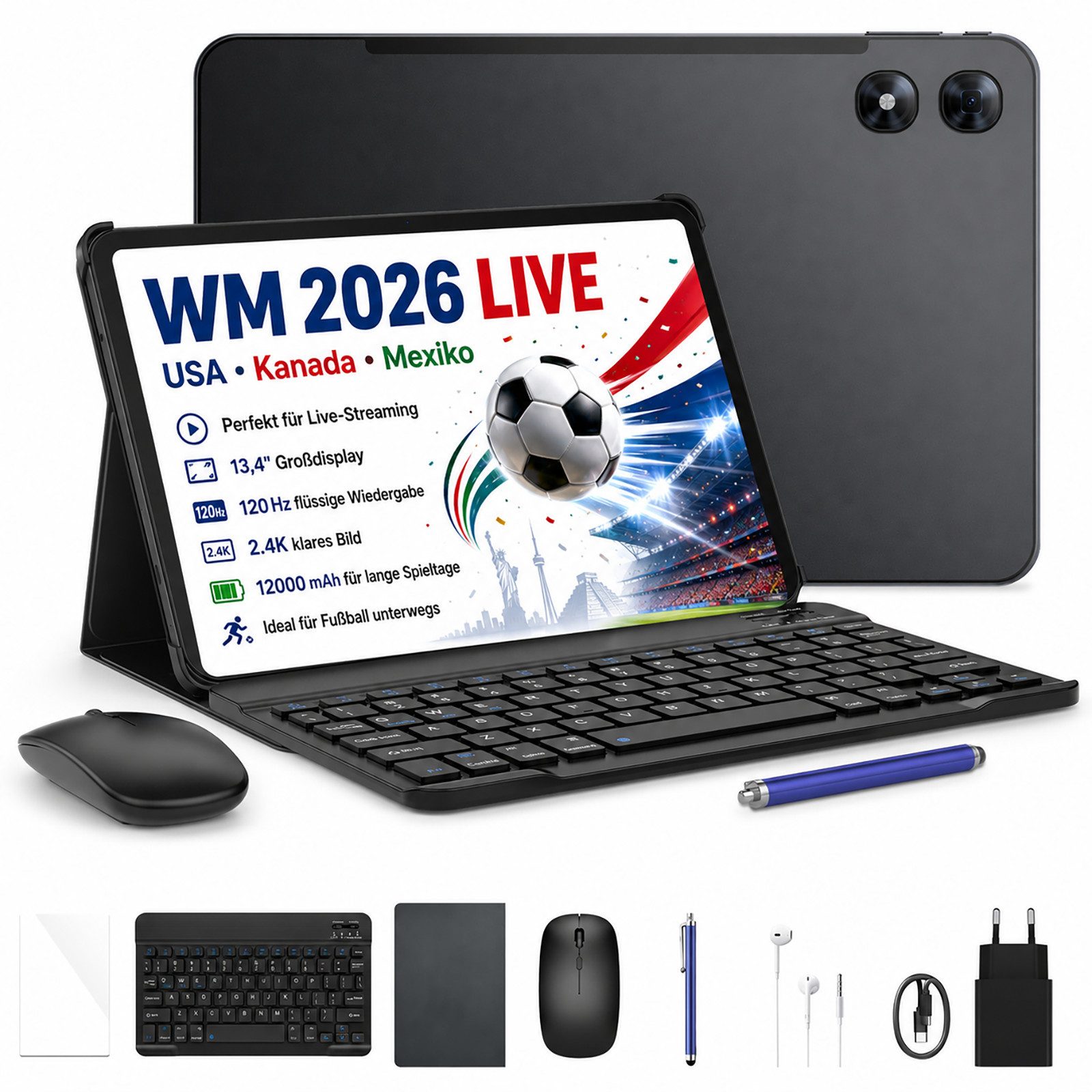 Aorlym Tablet Aorlym AP13PRO 4G LTE 14 zoll Android mit tastatur und maus SIM Tablet (13,4", 256 GB, Android 16, 4G, UNISOC T7280, 16MP Kamera, Dual Lautsprecher, 120Hz Display, Gemini AI)