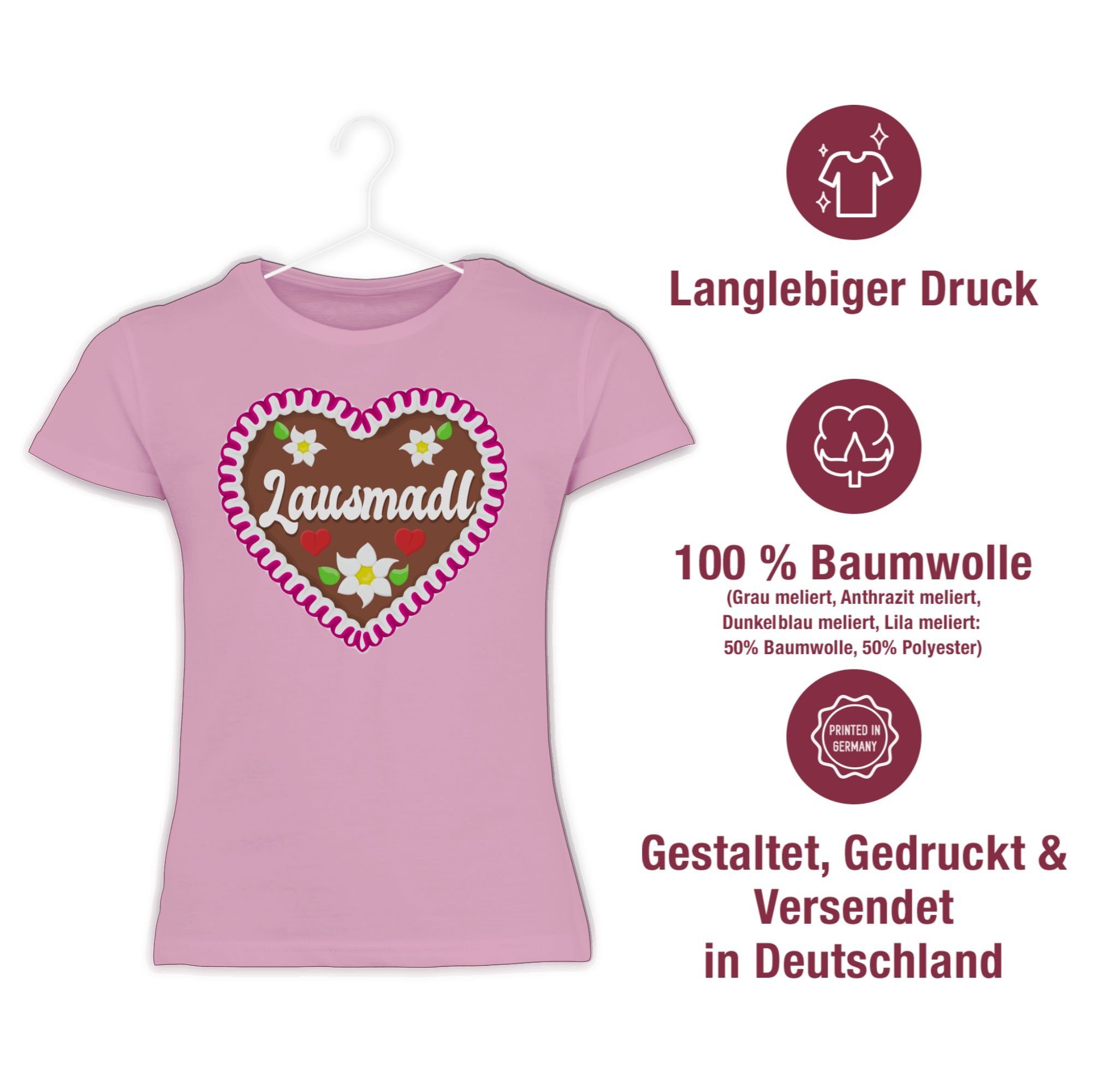 Rosa Outfit T-Shirt Lebkuchenherz Shirtracer Lausmadl Oktoberfest 2 für Mode Kinder