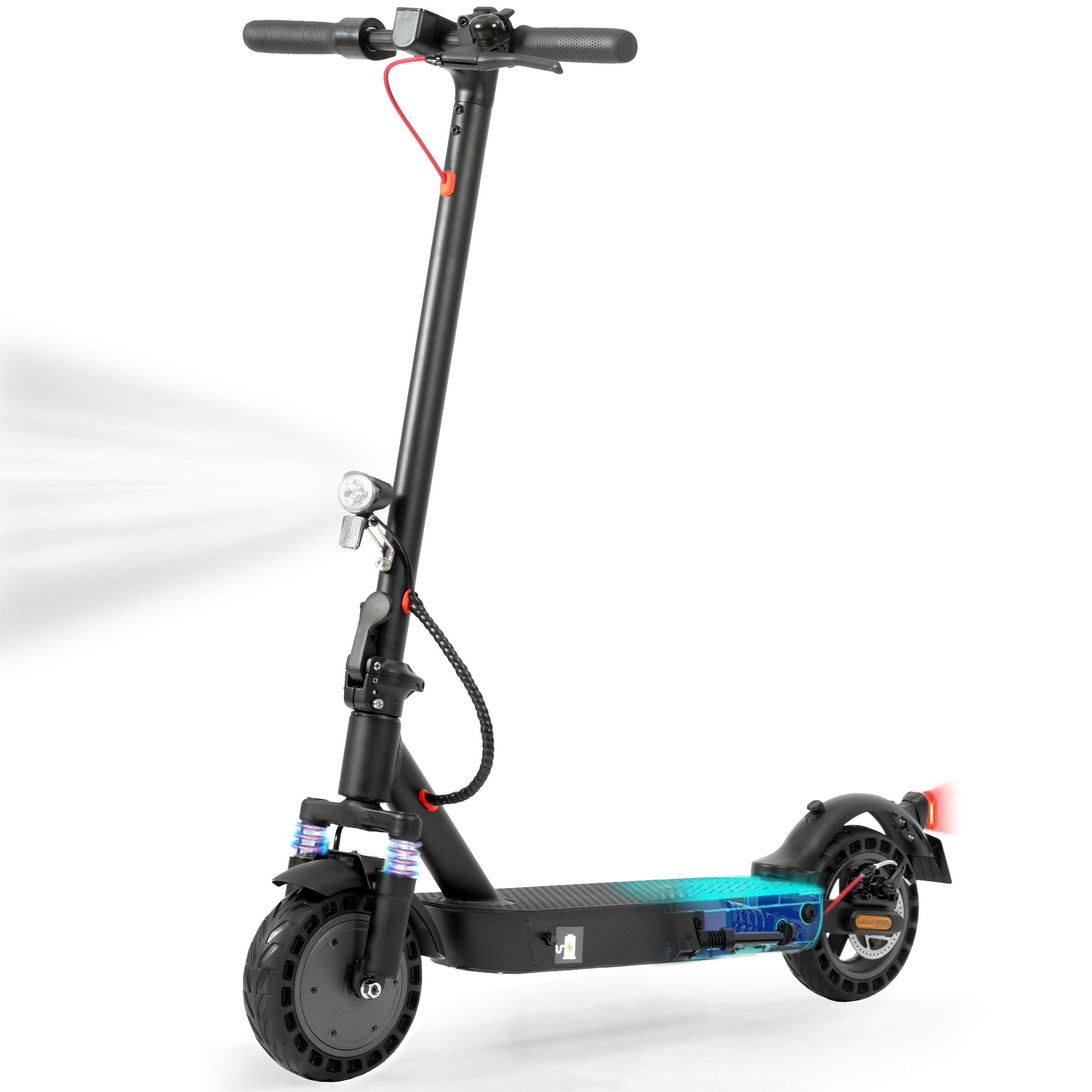 Leawin E-Scooter mit ABE, 10 Zoll Elektroroller, 50km, klappbar, mit App und Tasche, 500,00 W, 20 km/h, (mit Schutzblechen, 4 Stoßdämpfer, E-ABS+Scheibenbremse), 10'' pannensichere Vollgummireifen, faltbar, E-roller für Erwachsene