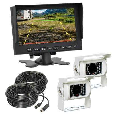 VSG24 7" Rückfahrsystem CAMPER für Wohnmobile inkl. Monitor, Kabel und 2 x Rückfahrkamera (Nachtsicht 12V-24V Wasserdicht Einfache Montage für Wohnwagen LKW)