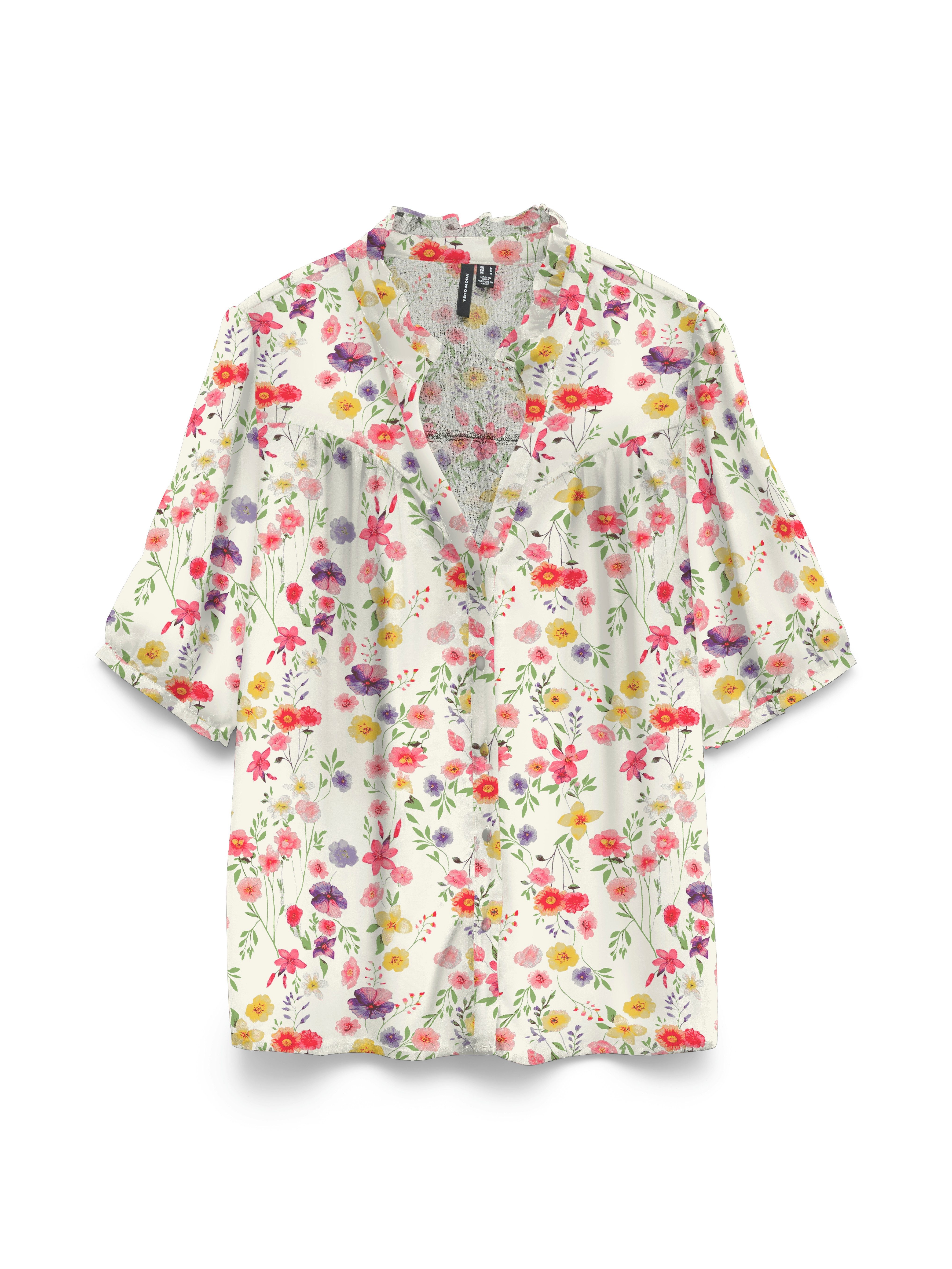 Kurzarmbluse VMEASY JOY 2/4 V-NECK FRILL TOP WVN