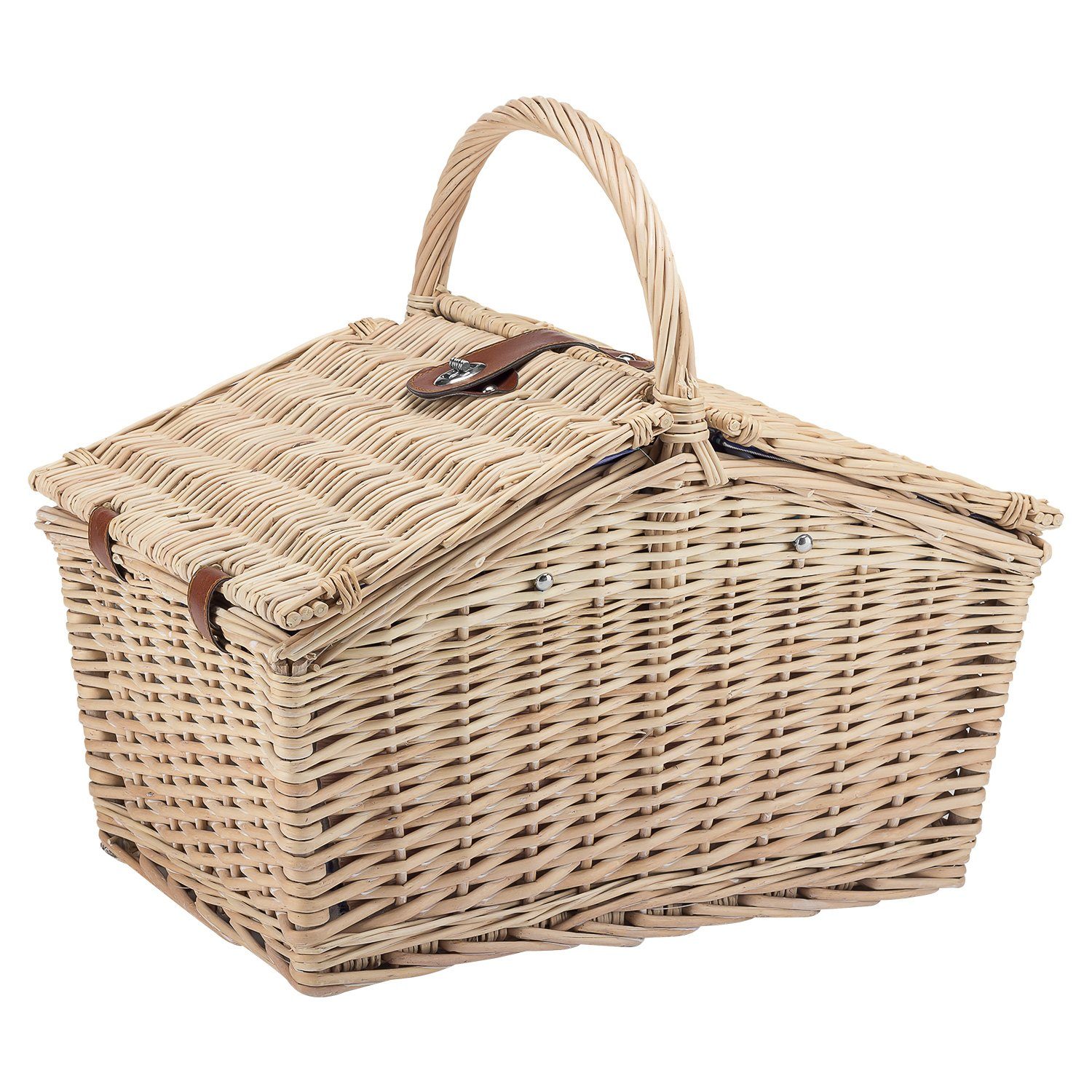 anndora Picknickkorb für 4 Personen + Zubehör 23 teilig, Innenliegende Riemen zum fixieren - bruchfeste Kunststoffgläser