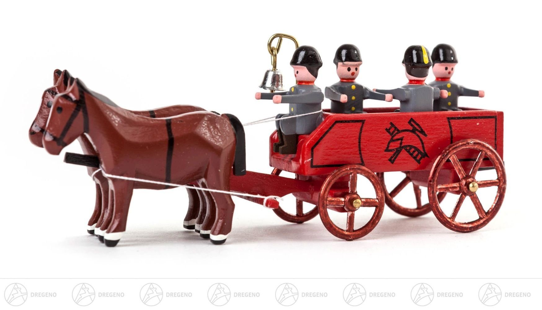 Dregeno Erzgebirge Weihnachtsfigur Miniatur Gespann Mannschaftswagen Höhe ca 4 cm NEU, Metallräder