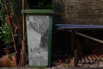 MuchoWow Wandsticker Die kleine Straße - Vincent van Gogh - Schwarz und weiß (1 St), Mülleimer-aufkleber, Mülltonne, Sticker, Container, Abfalbehälter