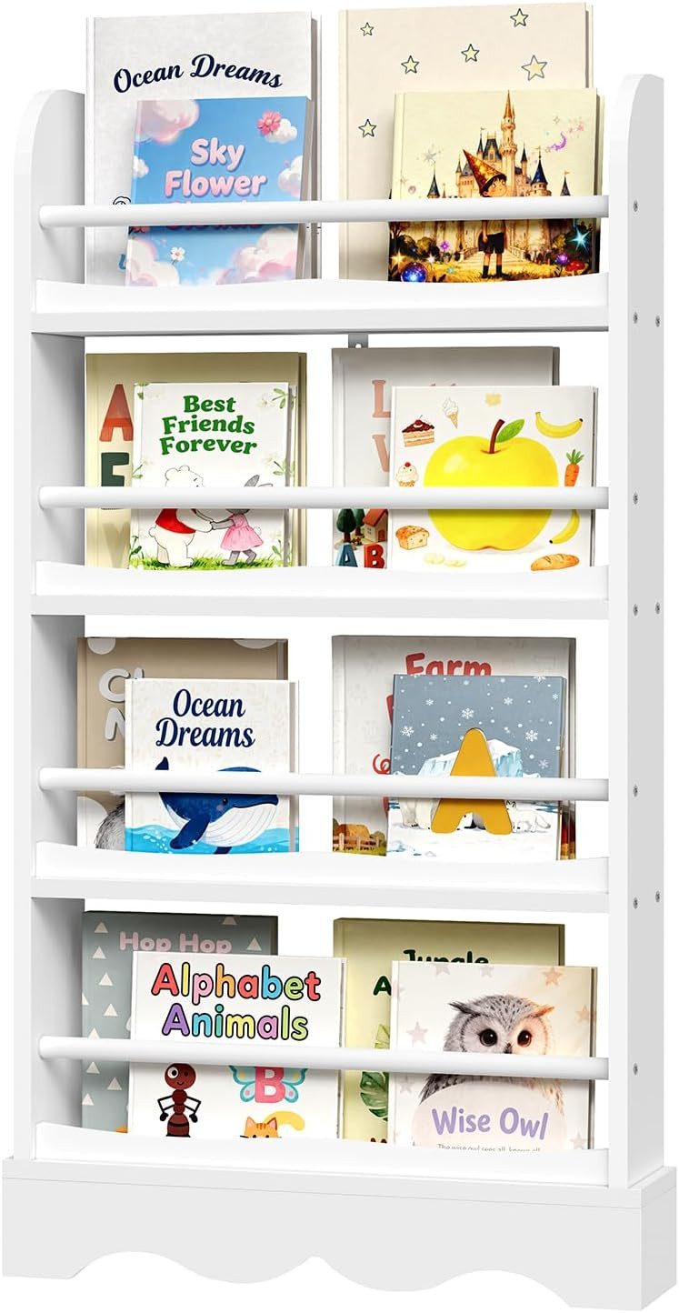 Woltu Bücherregal, mit 4 Ebenen, aus MDF Holz, Regal für Kinderzimmer Kindergarten