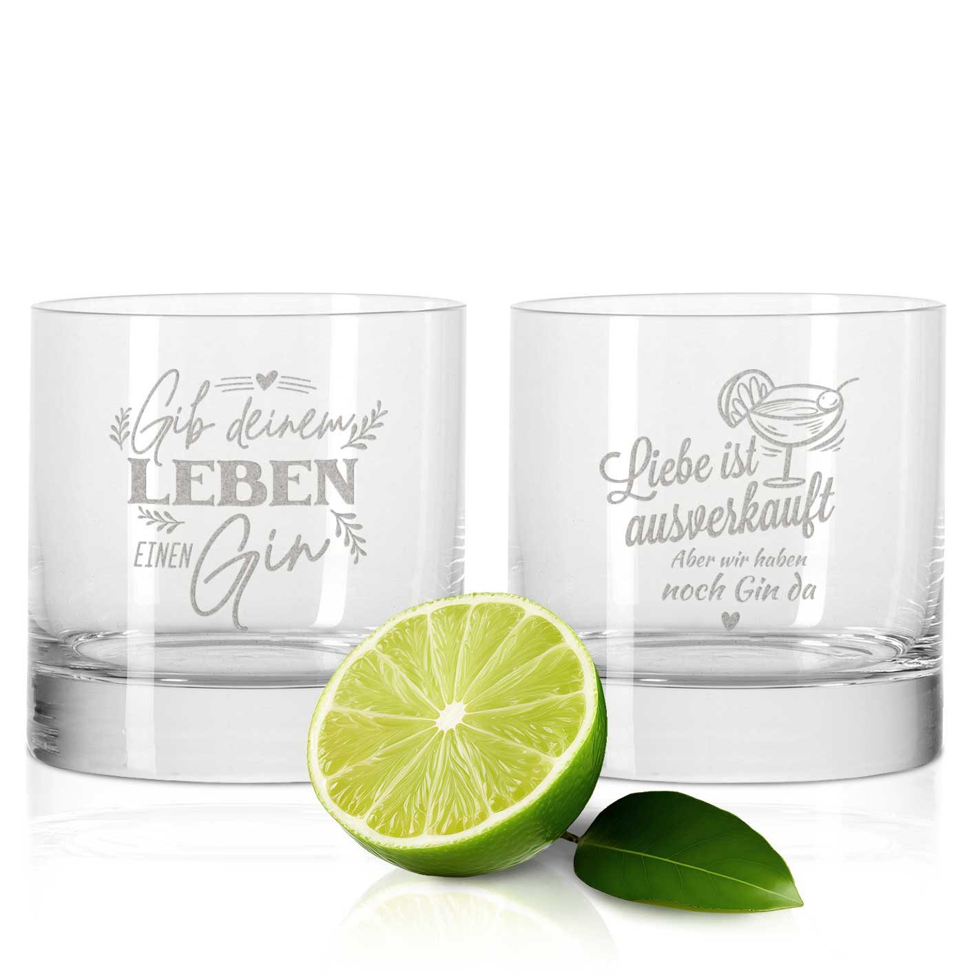 GRAVURZEILE Cocktailglas 2er Set GIN-Gläser - Gib deinem Leben & Liebe ist ausverkauft, Glas, Witziges Geschenkset für Gin Liebhaber zum Geburtstag