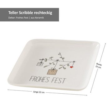 MamboCat Servierplatte B./2 Servierplatte Scribble quadratisch "Frohes Fest" - 2027087, Keramik