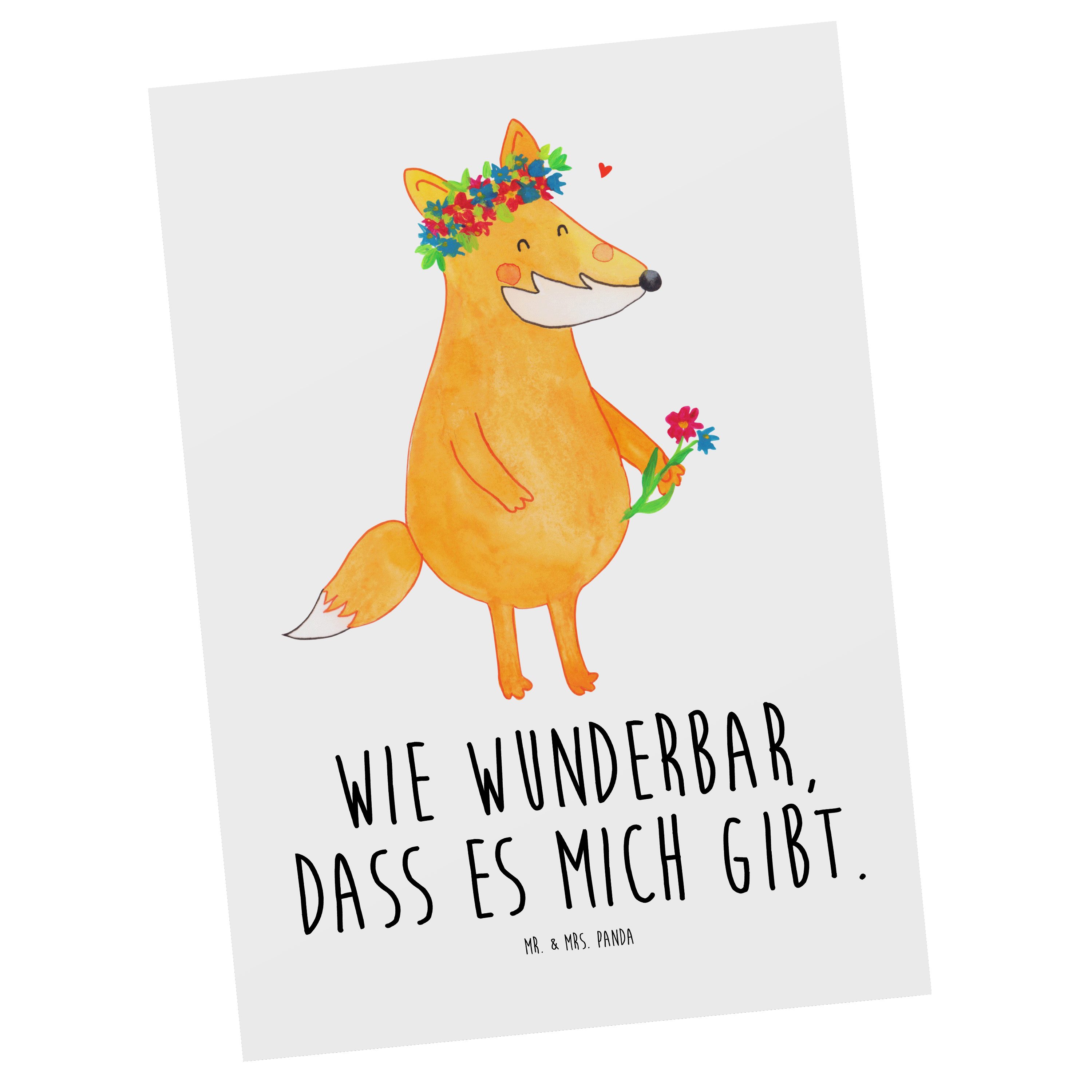Mr. & Mrs. Panda Weiß Postkarte - Geschenk, Blumenliebe - Motivation, Fuchs Geschenkkart Freude