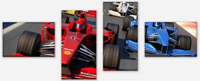 wandmotiv24 Mehrteilige Bilder Formel 1 Grand Prix, Fahrzeuge (Set, 4 St), Wandbild, Wanddeko, Leinwandbilder in versch. Größen