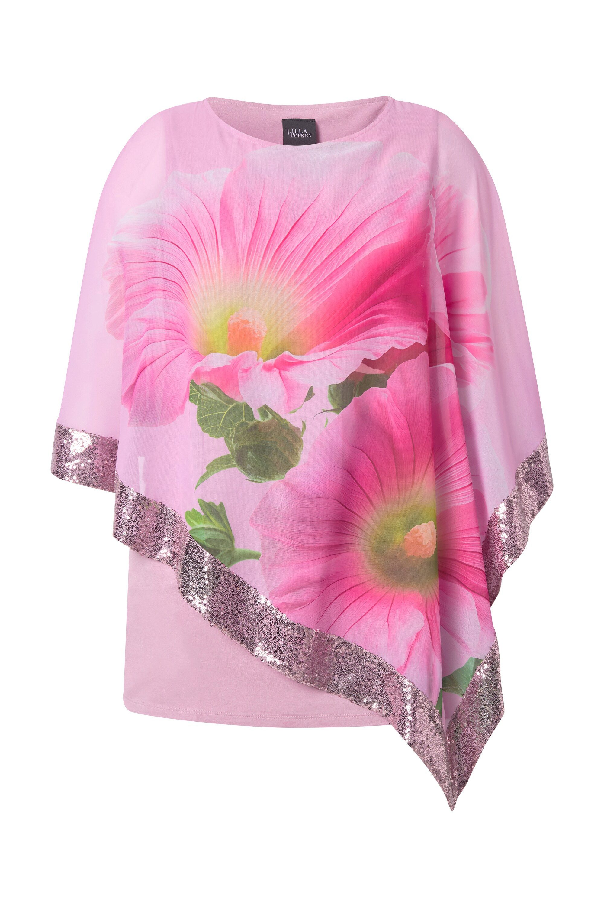 Ulla Popken Druckbluse Chiffonbluse Blüten U-Boot-Ausschnitt 3/4-Arm