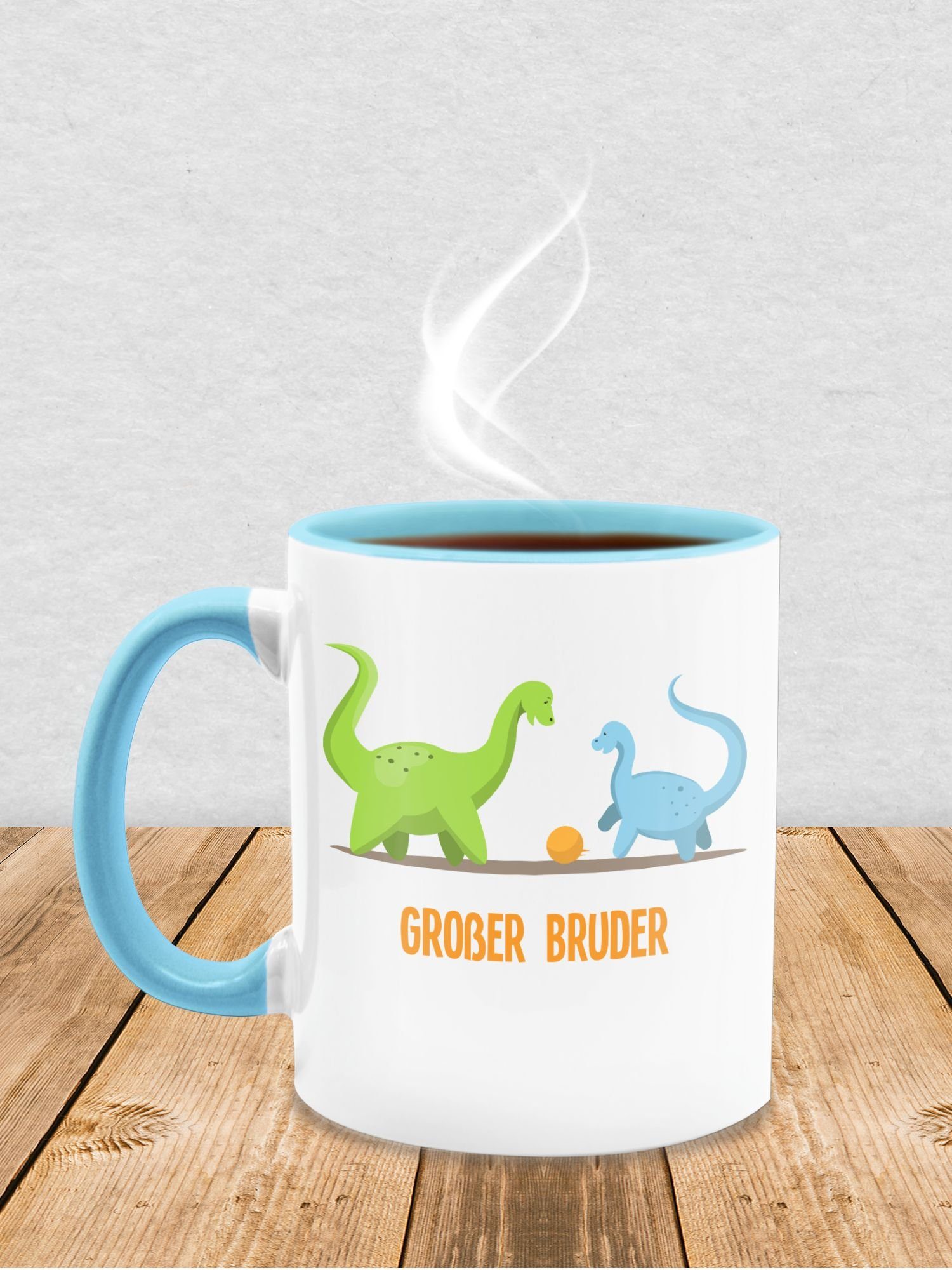 Shirtracer Tasse Großer Bruder Dinosaurier, Keramik, 3 Hellblau Bruder Großer