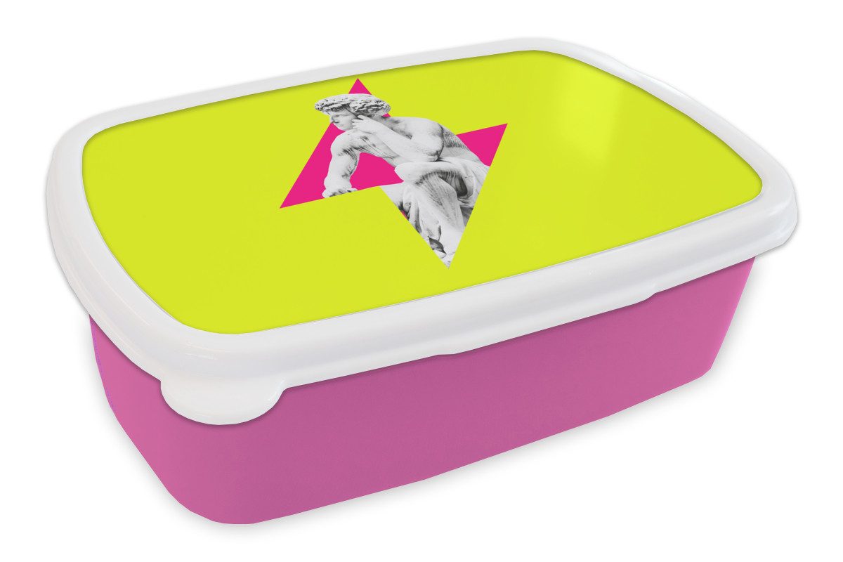 MuchoWow Lunchbox Statue - Mann - Blitzschlag - Gelb, Kunststoff, (2-tlg), Brotdosen, Lunch Box, Brotbox für Kinder und Erwachsene