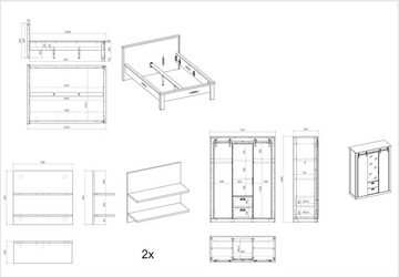 Home affaire Schlafzimmer-Set SHERWOOD, (4-St), Liegefläche 140x200cm, Schrank 3-trg. 161cm breit