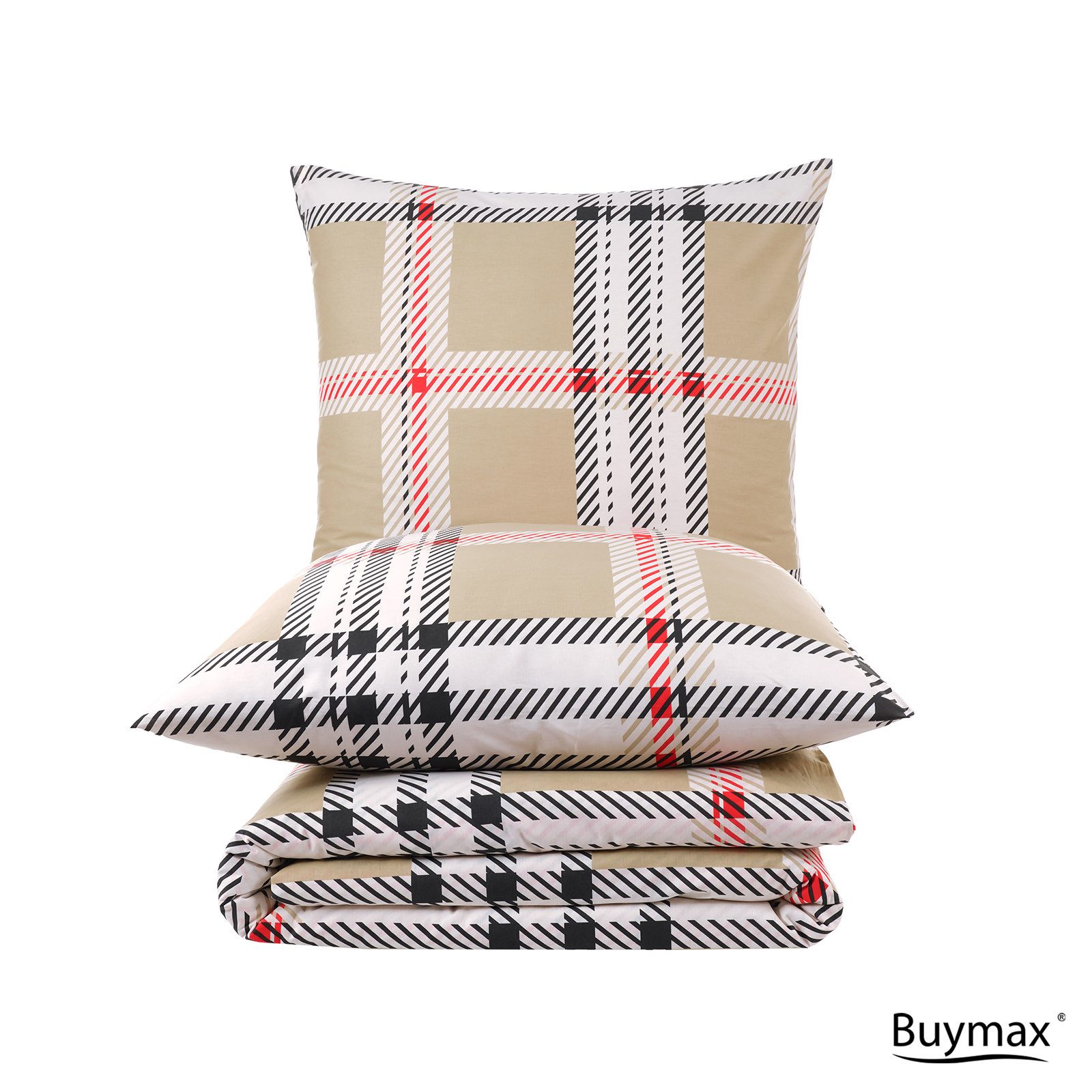 Buymax Bettwäsche Jurado, Bettgarnitur, Bettbezug Set, Renforce: 100% Baumwolle, 2 teilig, mit Reißverschluss, gemustert, Karo, Beige, 135x200 cm