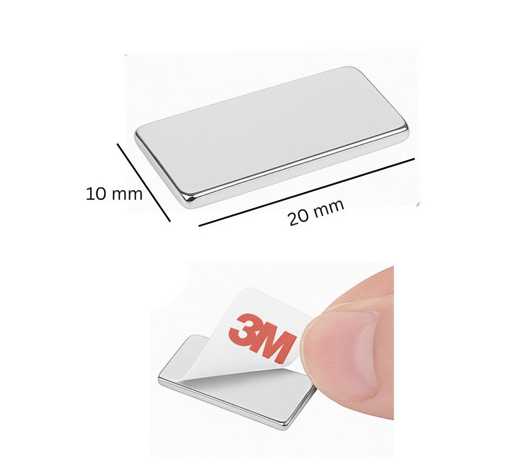Thumbnail - MaajeeKuto Magnet 3M Selbstklebender Neodym-Magnet 20x10x1 mm Superstarker Quadermagnet (8-St)