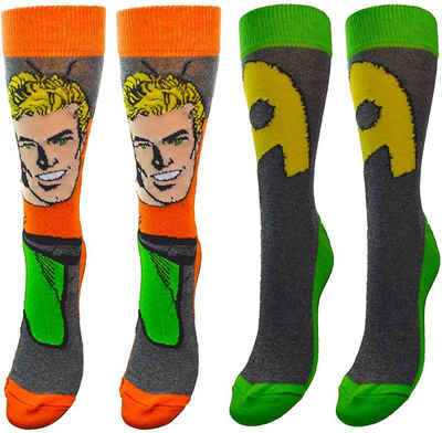 DC Comics Freizeitsocken Justice League Aquaman Socken Doppelpack 2 Paar Strümpfe für jugendliche + Erwachsene Herrensocken Gr. 39 41 42 43 44 45 DC Comics Originals