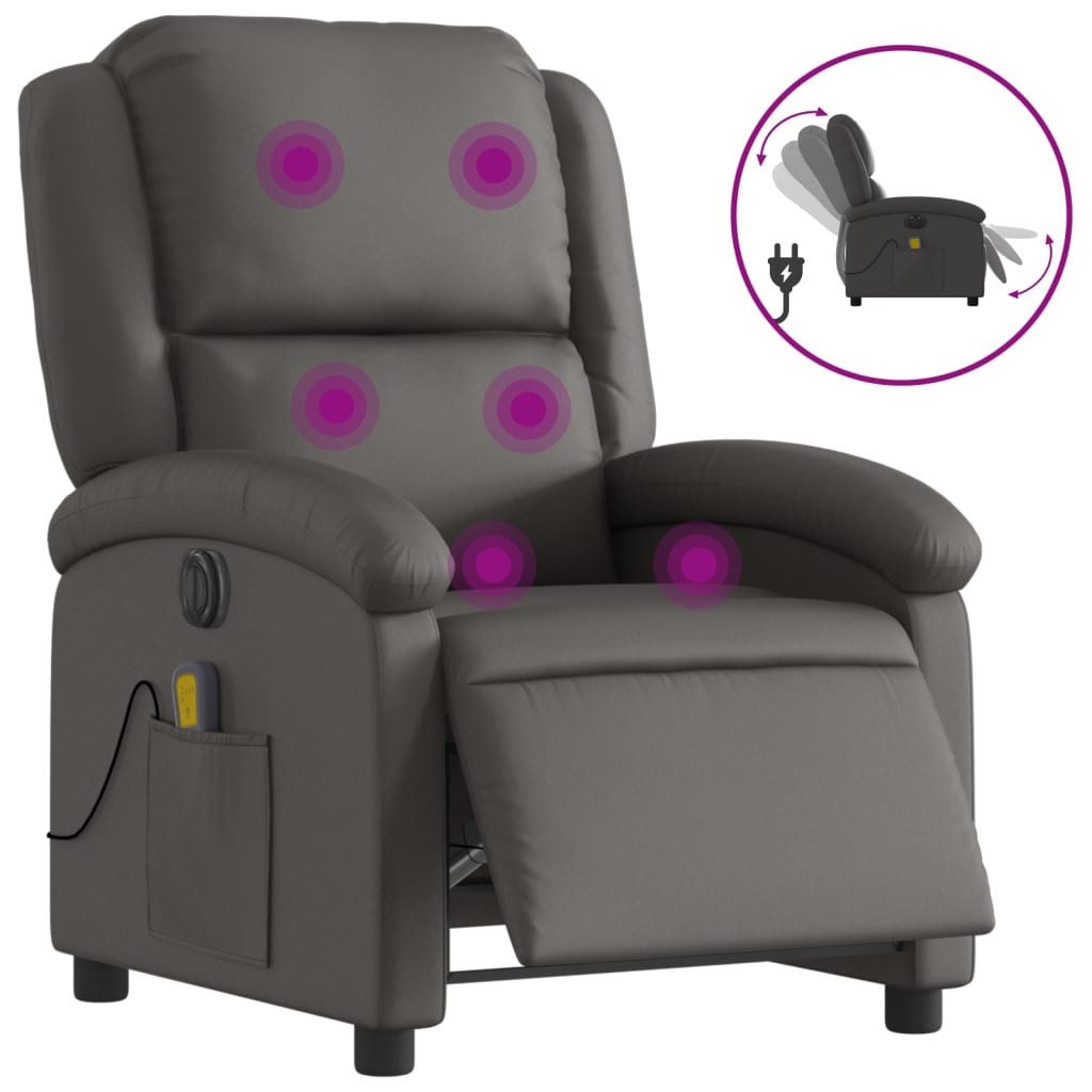 vidaXL Sessel Massagesessel Elektrisch Grau Echtleder günstig online kaufen
