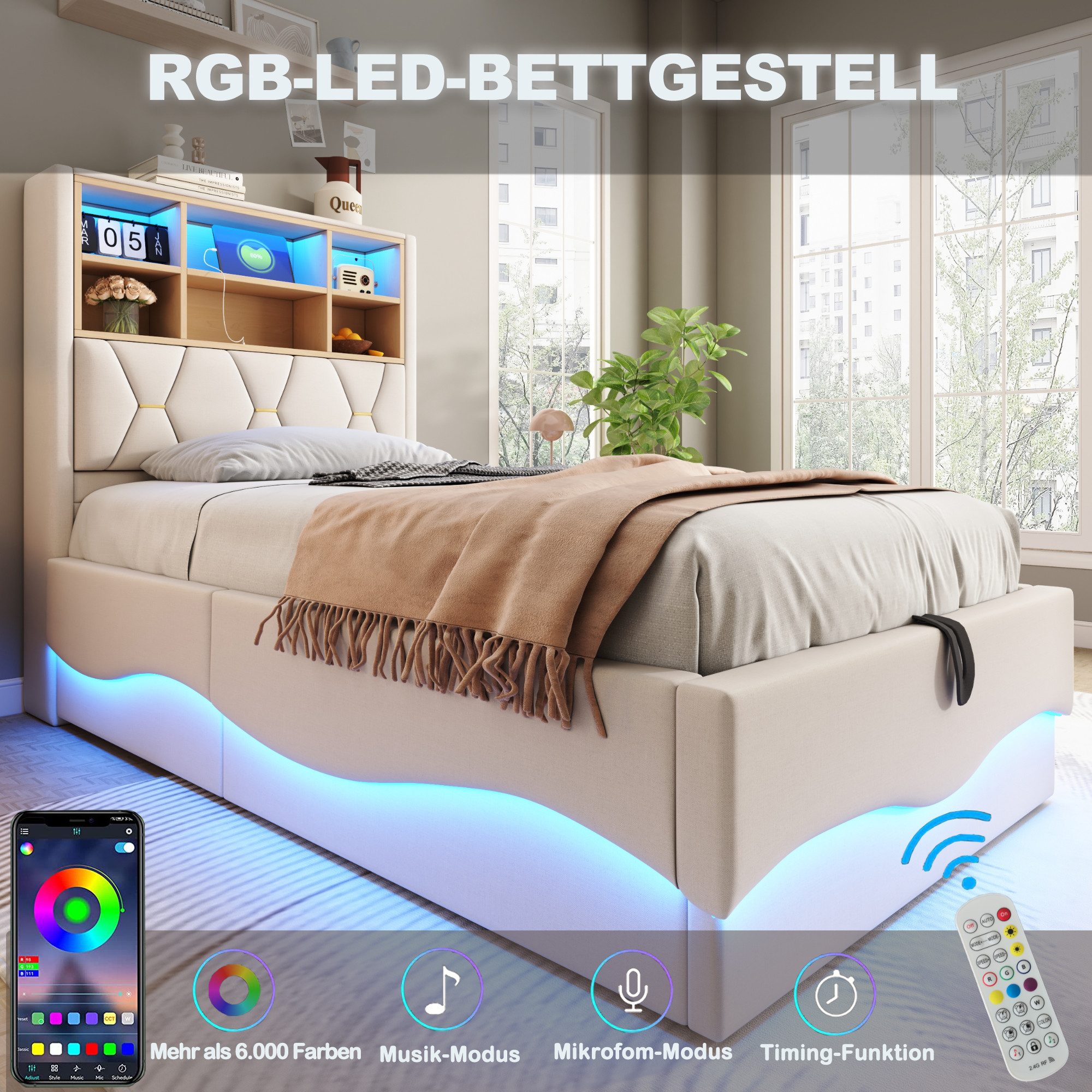 REDOM Polsterbett mit smartem LED-Lichtband per günstig online kaufen