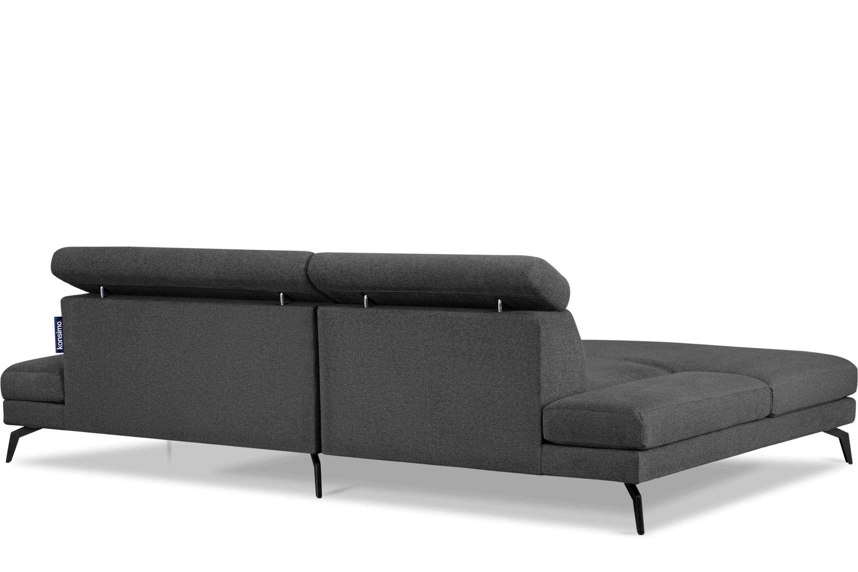 | Ecksofa, RENAR dunkelgrau Ecksofa Armlehnen, Kopfstützen, dunkelgrau bewegliche Loft-Stil hohe Konsimo bewegliche Beine,