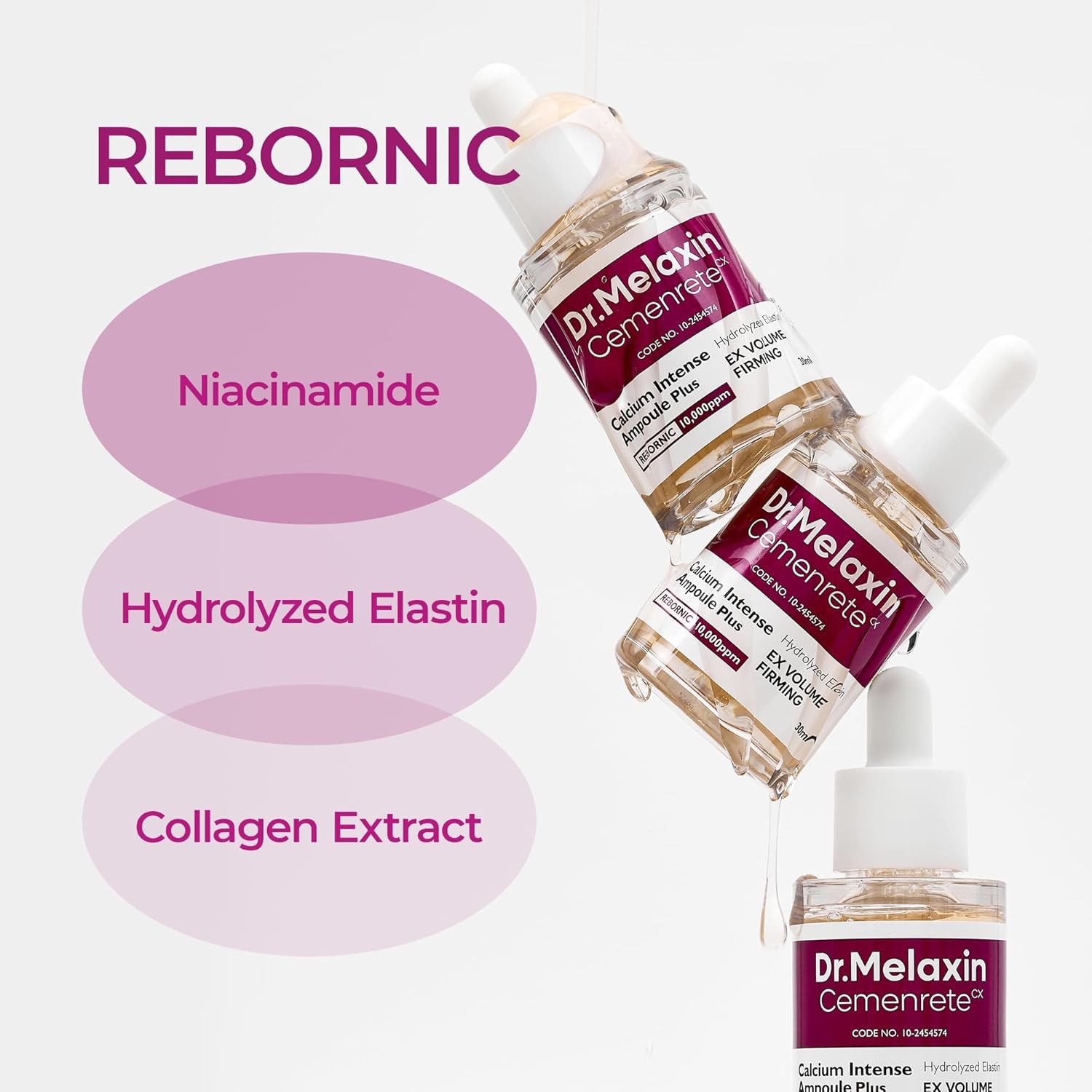 Dr.Melaxin Gesichtsserum Cemenrete Calcium Intense Ampoule Plus 30ml – Korean K-Beauty Augen- Ampulle mit REBORNIC Calcium-Komplex 10.000ppm, Niacinamide, Adenosin & Multi-Hyaluron für ein straffer wirkendes Hautbild